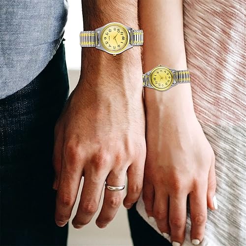 Miniatura 2 de Lancardo Reloj de banda elástica para mujer cuarzo fácil de leer número arábigo esfera redonda banda elástica reloj de pulsera plata oro