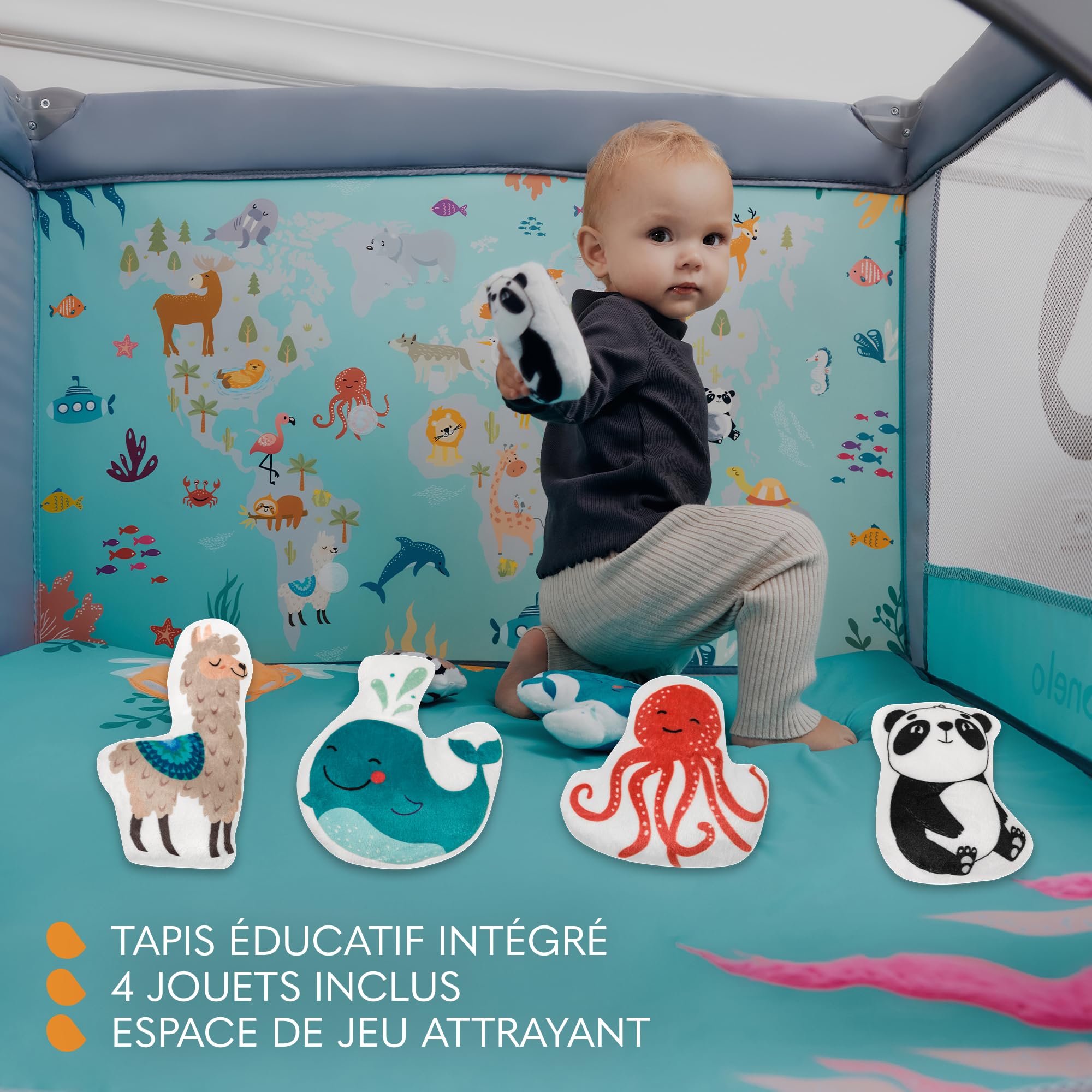 lionelo  Mille Lit de Voyage et Parc Bébé 100x100 cm jusqu'à 15 kg 0-36 Mois, Entrée Latérale Zippée, Matelas, roulettes Freinées, Pliage Facile, Sac de Transport