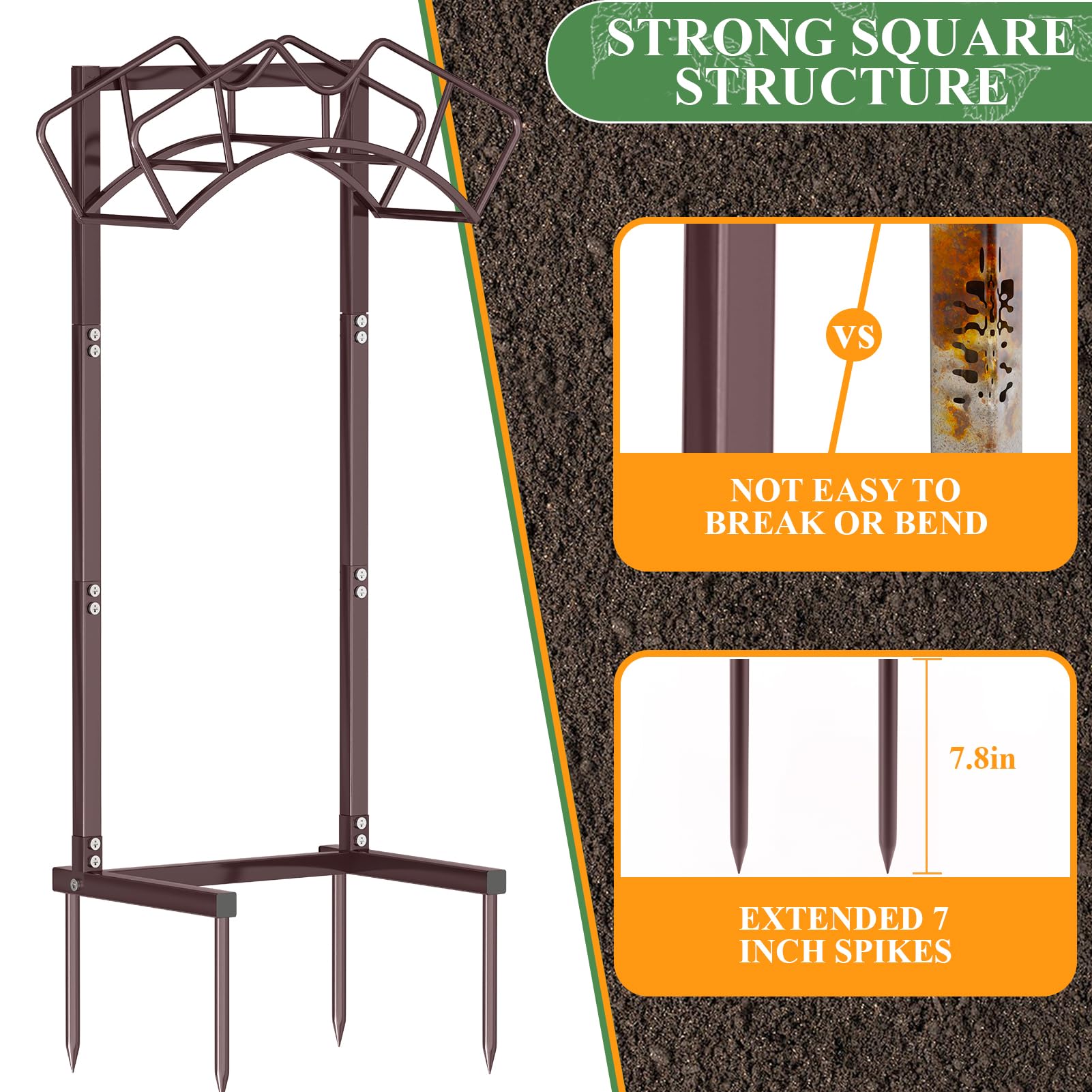 Qatsrin Soporte de manguera de jardín súper estable, soportes desmontables para manguera de agua de 120 pies, soporte de manguera de agua para patio exterior, césped, granja, bronce
