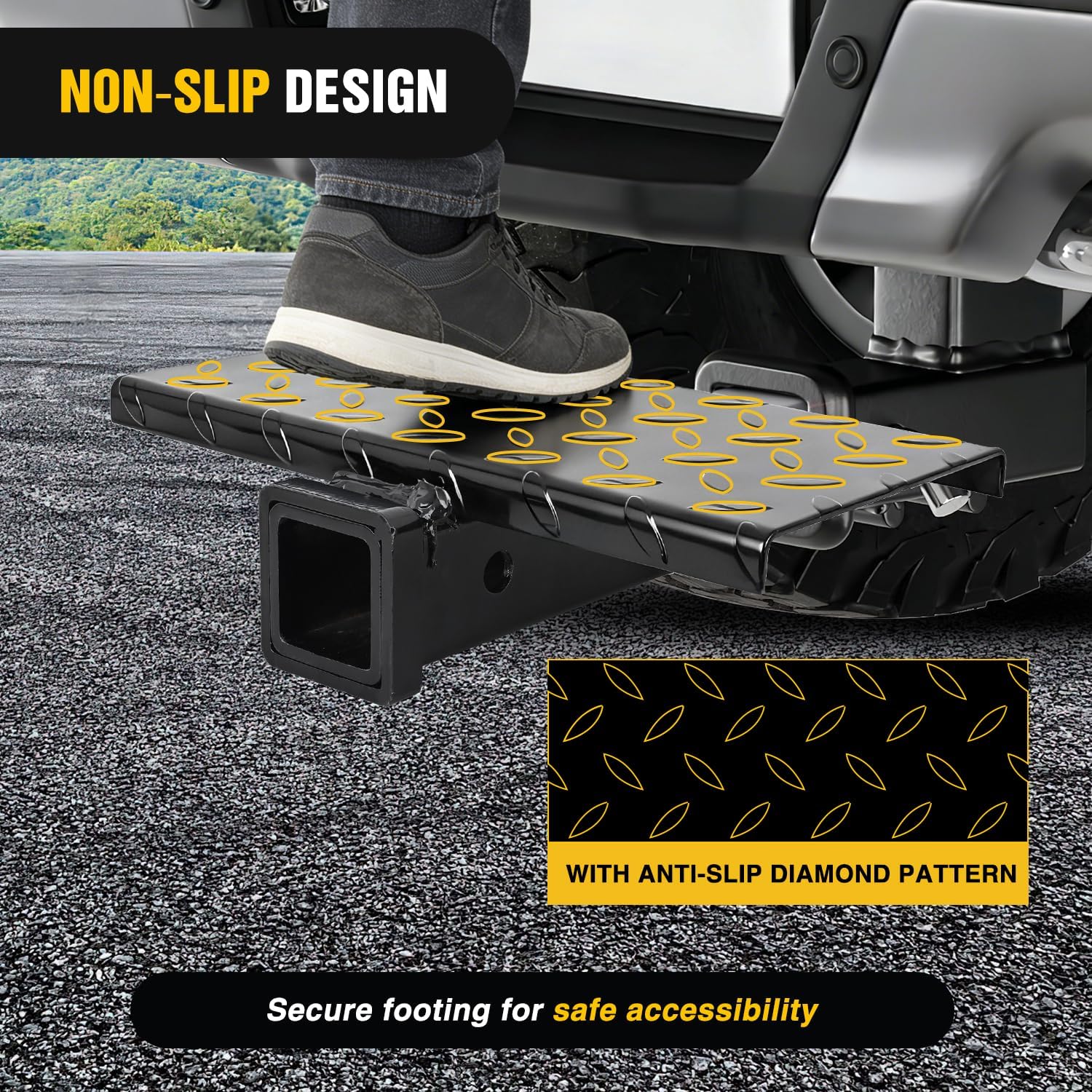 Nilight Hitch Extender with Step 2" Receiver 14"x7" Anti-Slip Diamond Plate 4000 lbs Towing/400 lbs Tongue Weight Heavy Duty Steel Bumper Guard for Truck SUV