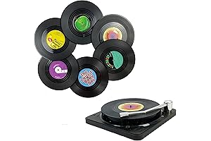 MECOWON: Vintage Vinyl Record Accessory Holder with Set of 6 Drink Coasters...
