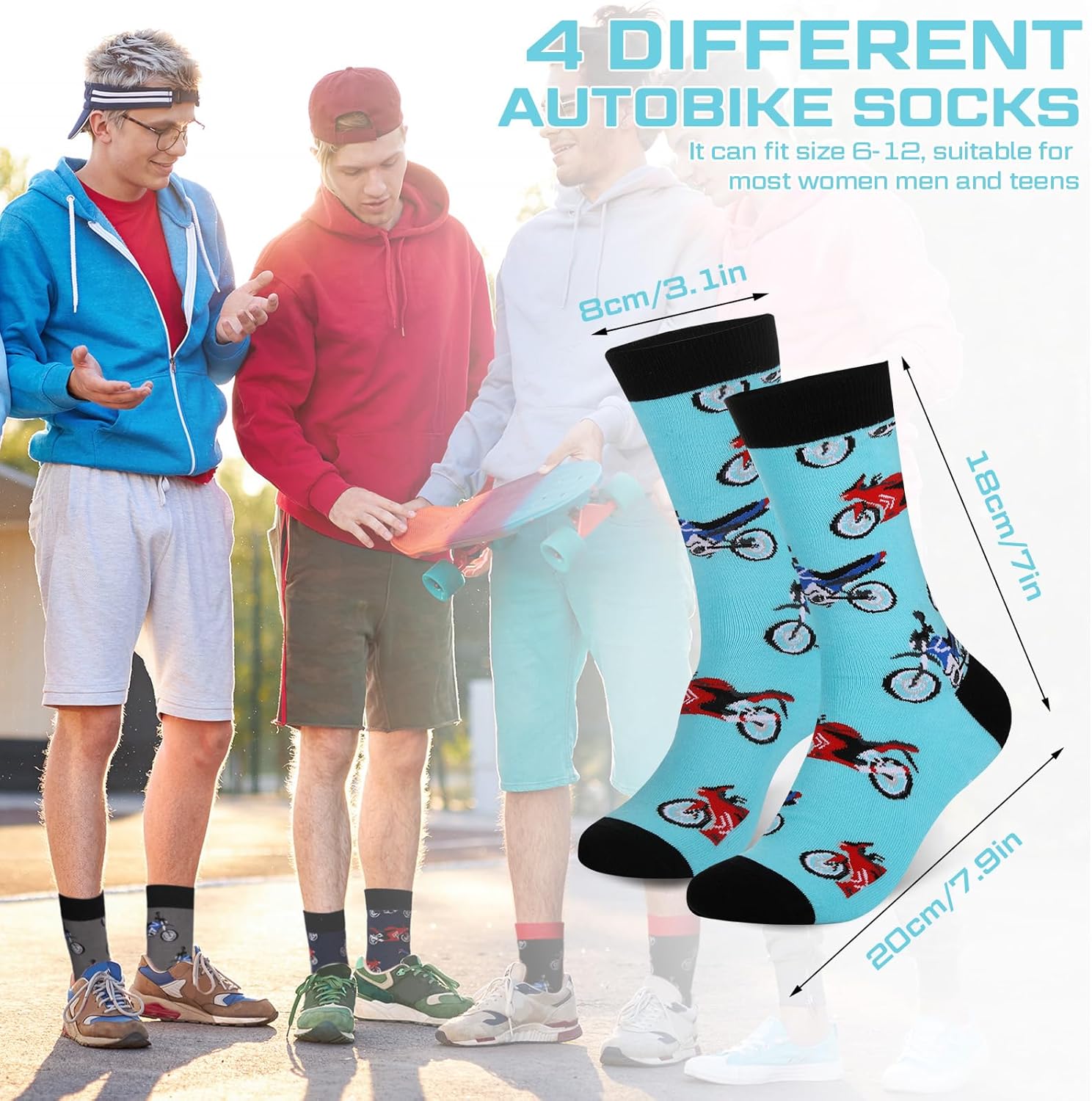 Suhine 4 Pairs Funny Motorcycle Gifts for Men Novelty Motorcycles Socks I Don't Snore I Dream I'm a Motorcycle Crew Socks for Motorcycles Accessories Dirt Bike Riders Motorbike Lover Christmas Gifts - Image 2