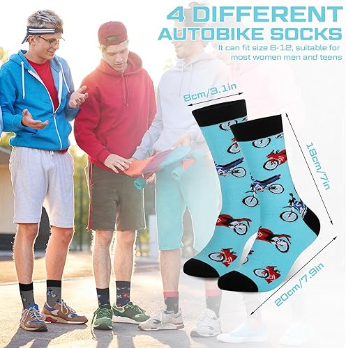 Miniatura 2 de Suhine 4 pares de calcetines divertidos para amantes de la motocicleta, con texto en inglés "I Don't Snore I Dream I'm a Motorcycle Crew Motorbike