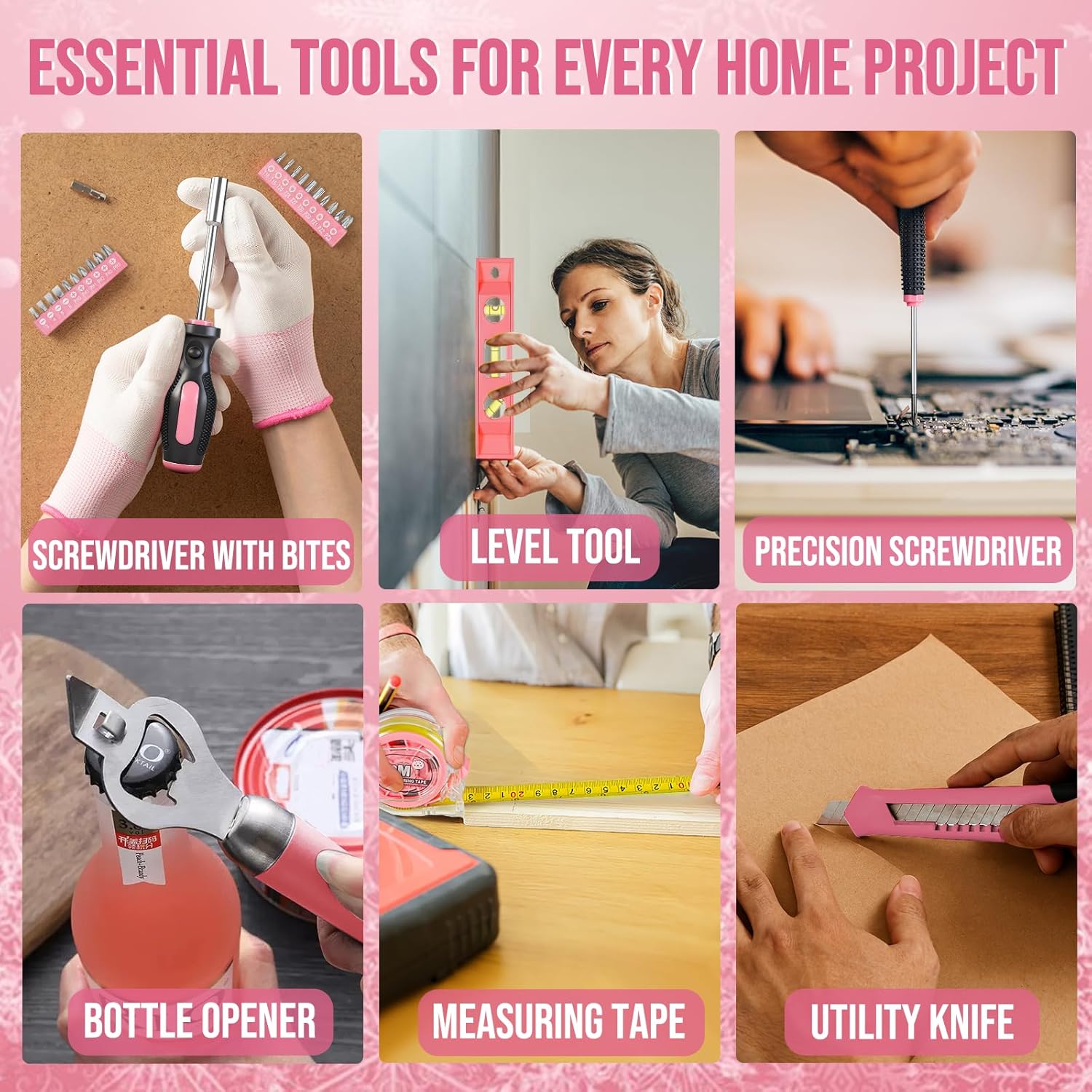 Household Tool Advent Calendar for Women Teen Girls, 24 Days Pink Countdown Calendar of Household Repair Tool Kit Christmas Suprise Gifts for Wife Daughter Sister DIY Lovers
