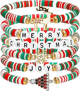 pVq Christmas Bracelets for Women Beaded Stretch Bracelet Set Holiday Bead Bracelets Stackable Jewelry Gifts Christmas Accessories Stocking Stuffers