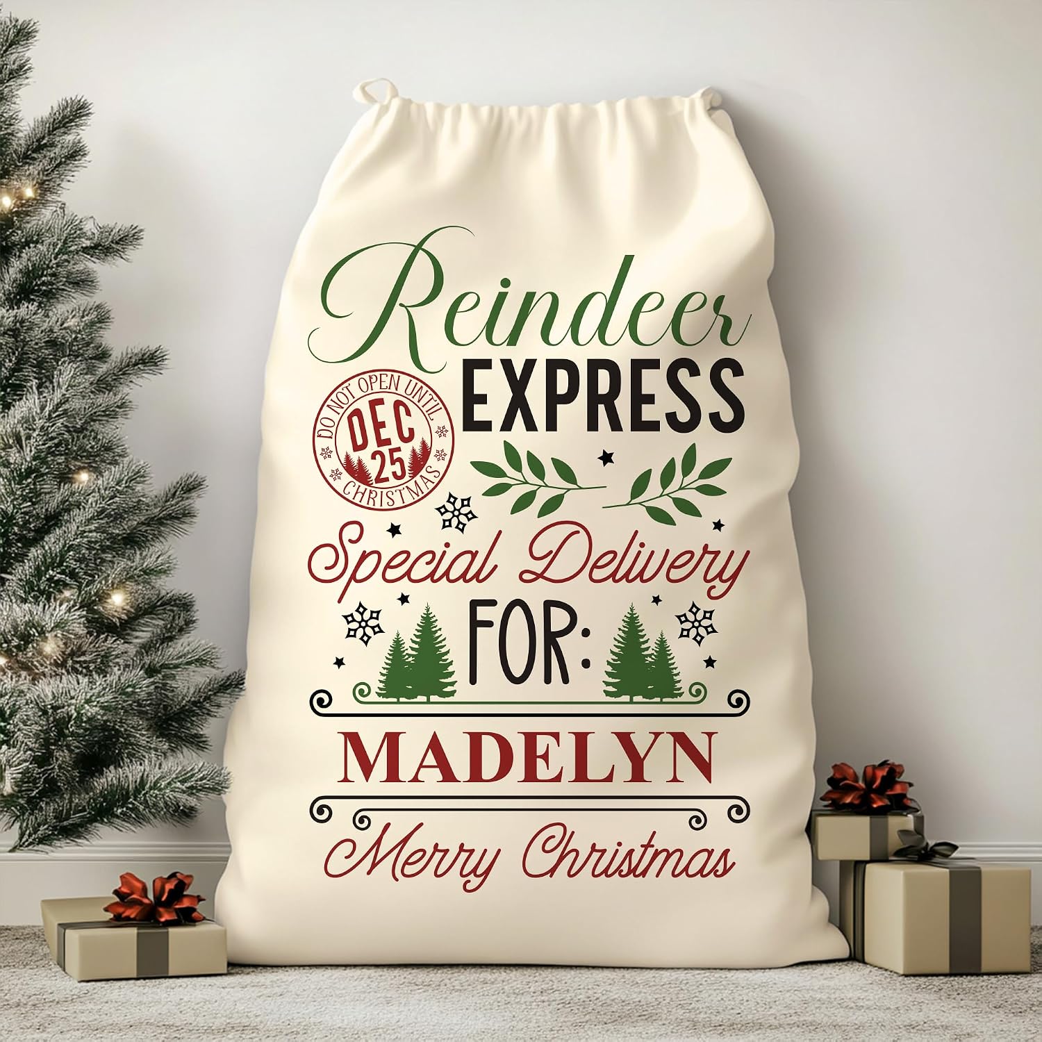 On The Rox Personalized Santa Sack - Custom Drawstring Christmas Bags - 27” x 17” Santa Sacks For Presents - Cotton Burlap Gift Bag - Xmas Bag - USA Customized Quick Ship - 4 Designs To Choose From