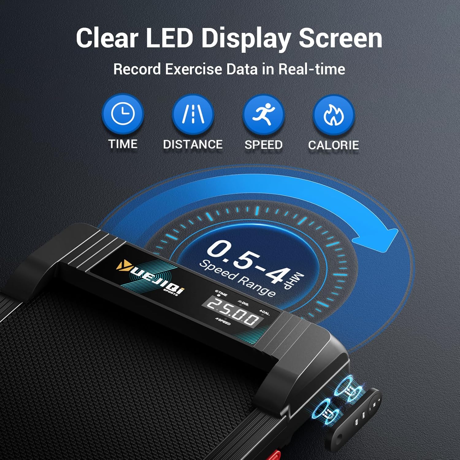 YUEJIQI Walking Pad Under Desk Treadmill with Incline for Home Office, 2.5HP Portable Walking Pad Treadmill with 280 Lbs Weight Capacity, Remote Control, LED Display image 6