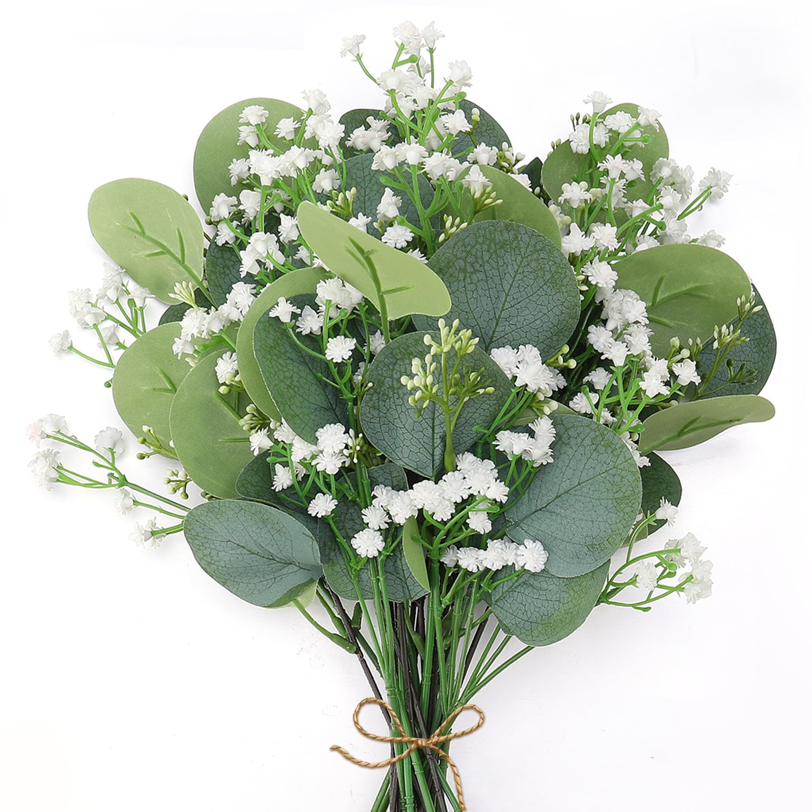 Eucalyptus artificiel haut de gamme et gypsophile blanc au realisme bluffant