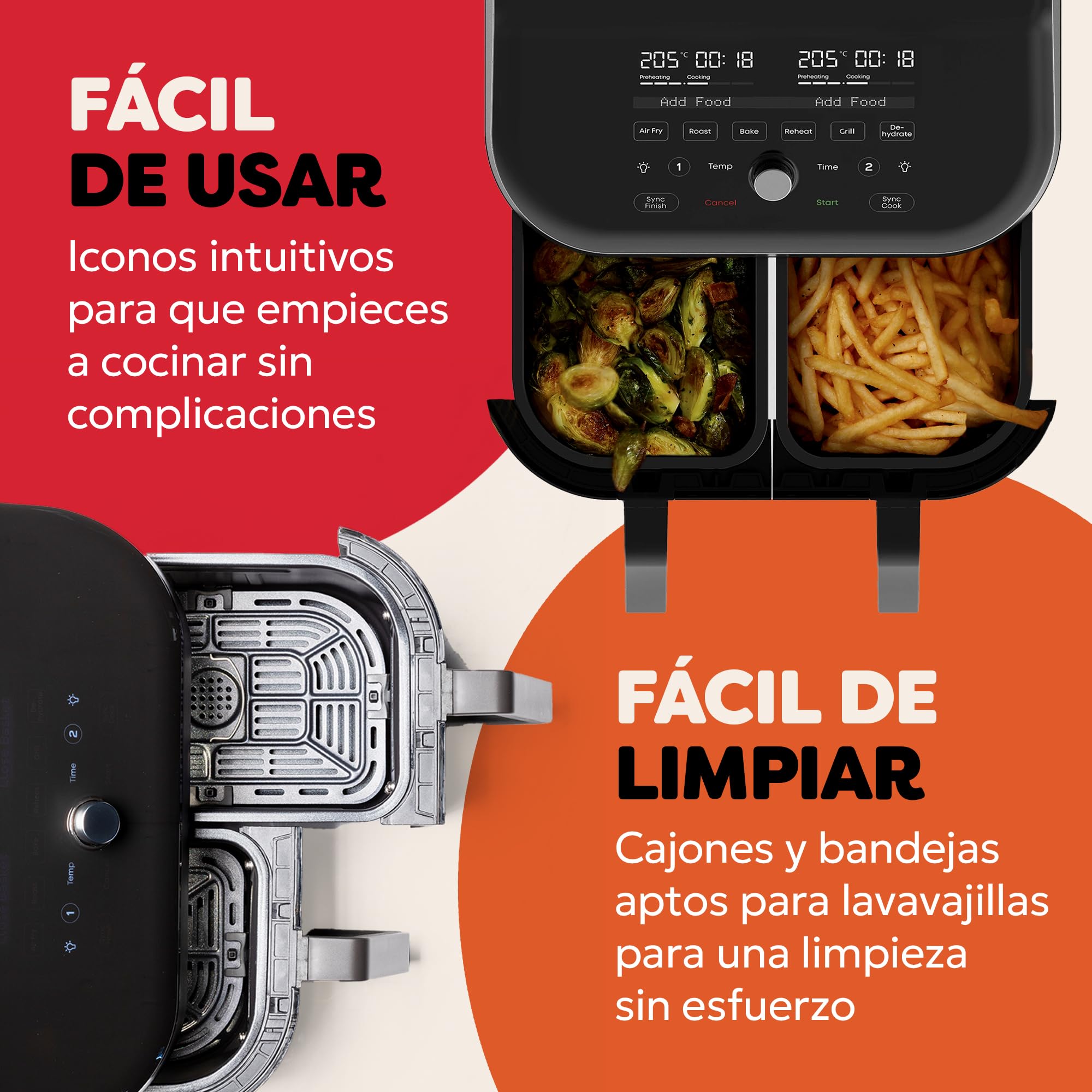 Instant Pot Freidora de aire Vortex Plus Dual, Negro con mirilla, de gran capacidad (8L), Con dos cestas de 3,7 L, ventana transparente, función deshidratadora, grill, horneado, asado, recalentado