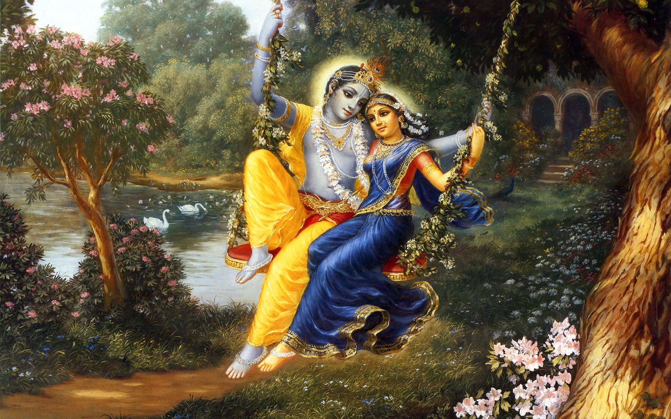 Asmi Collections Swinging Radha Krishna Self Adhesive Wall Painting Sticker