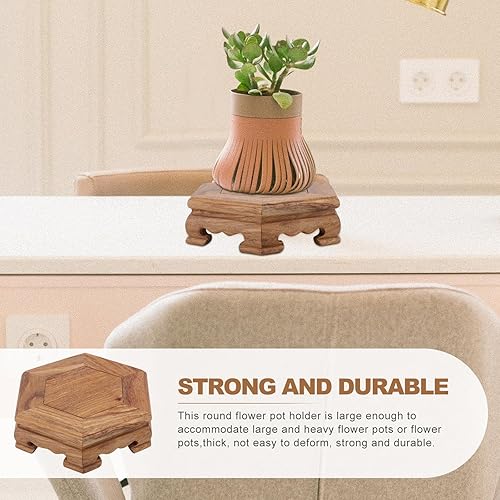 Miniatura 4 de DECHOUS Soporte de exhibición de taburete de madera, soporte hexagonal para plantas de madera, pequeño soporte rústico para flores, pedestal de