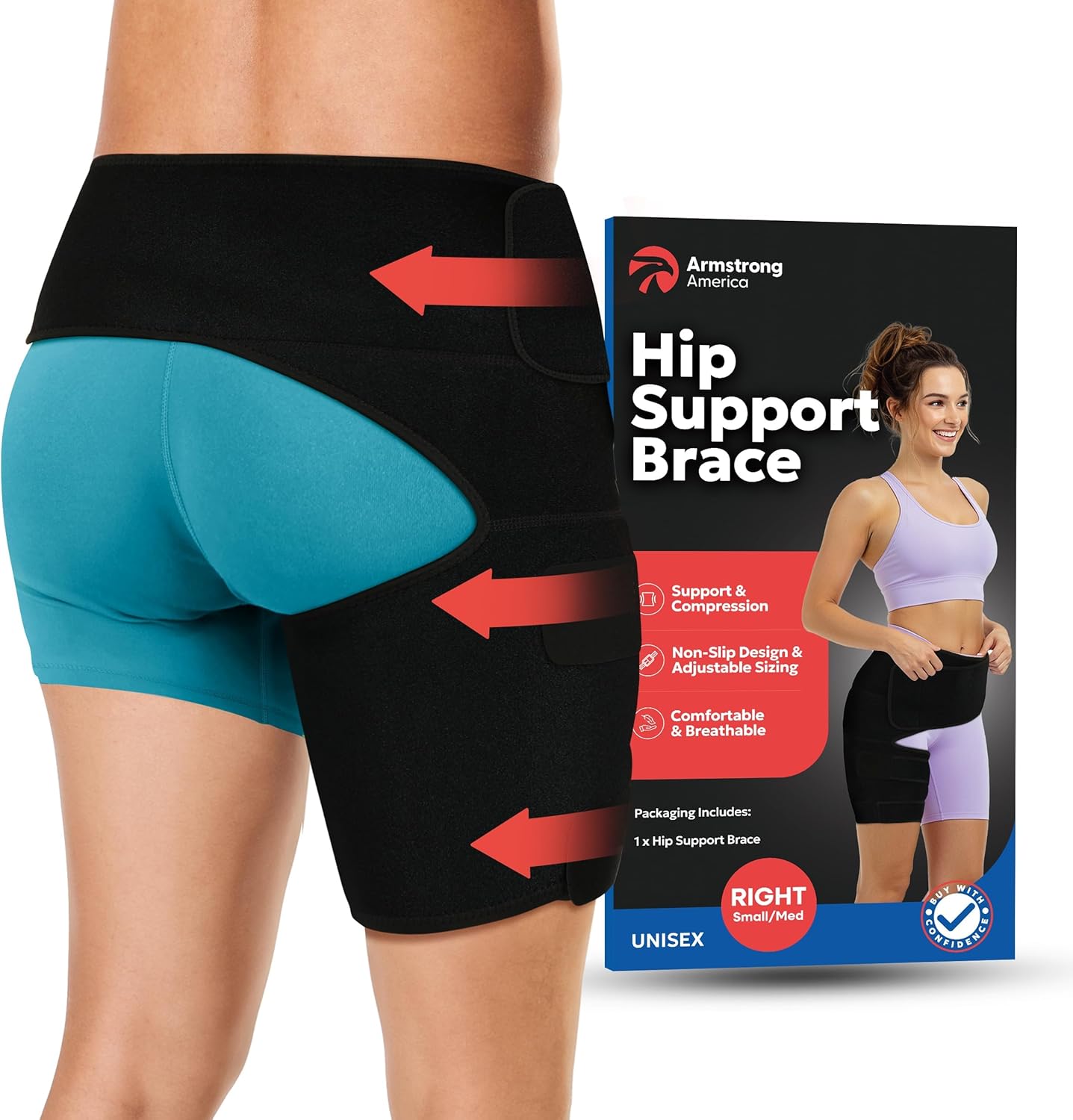 ARMSTRONG AMERICA Soporte de Cadera para Mujer y Hombre - Compresión para Dolor de Ingle
