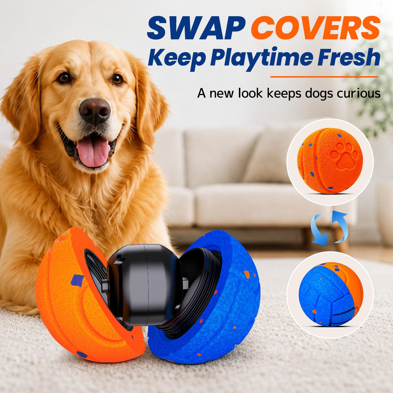 Jouet interactif intelligent pour chien pour les garder occupés, mouvement automatique, matériau E-TPU, 3 modes interactifs, étanchéité IPX7, rechargeable par USB, balle de roulement active pour chiot