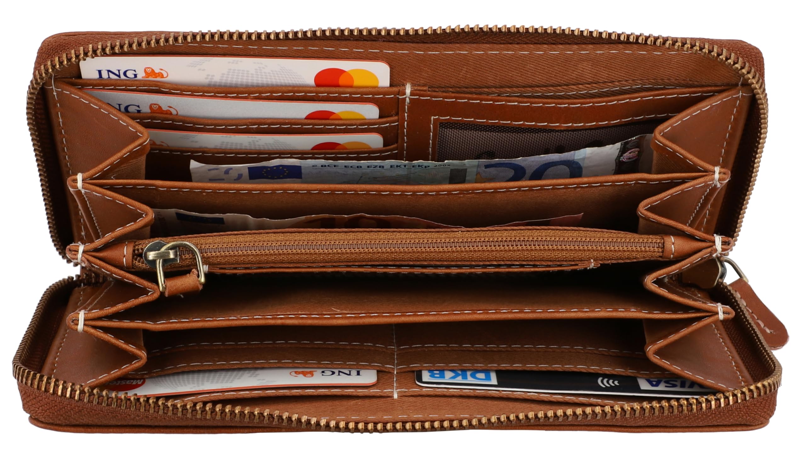 Gusti Leder Portemonnaie Damen Braun RFID Schutz – Geldbörse Damen Leder Lang Handgefertigt Viel Fächer Klein Groß Portmonee Herren Münzfach