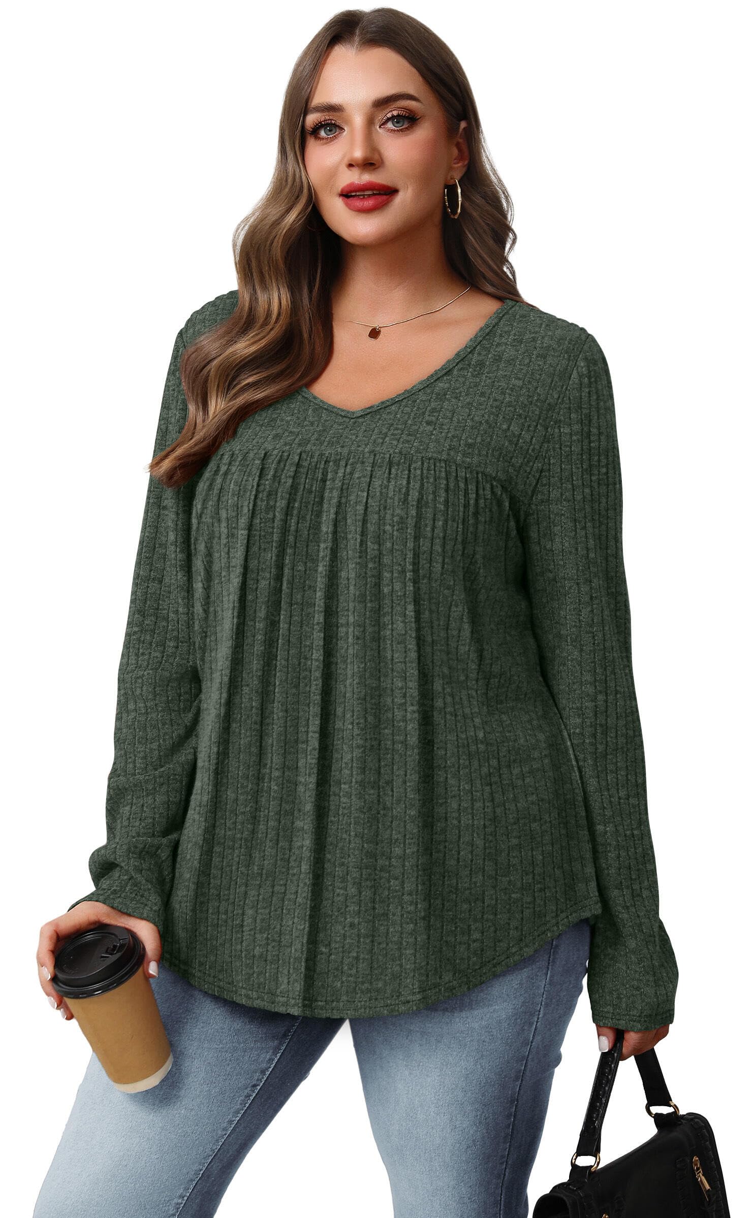 WIHOLL Long Sleeve Shirts for Women V Neck Lightweight Sweaters Casual Tunic Tops Outfits Fall Fashion Clothes 2025