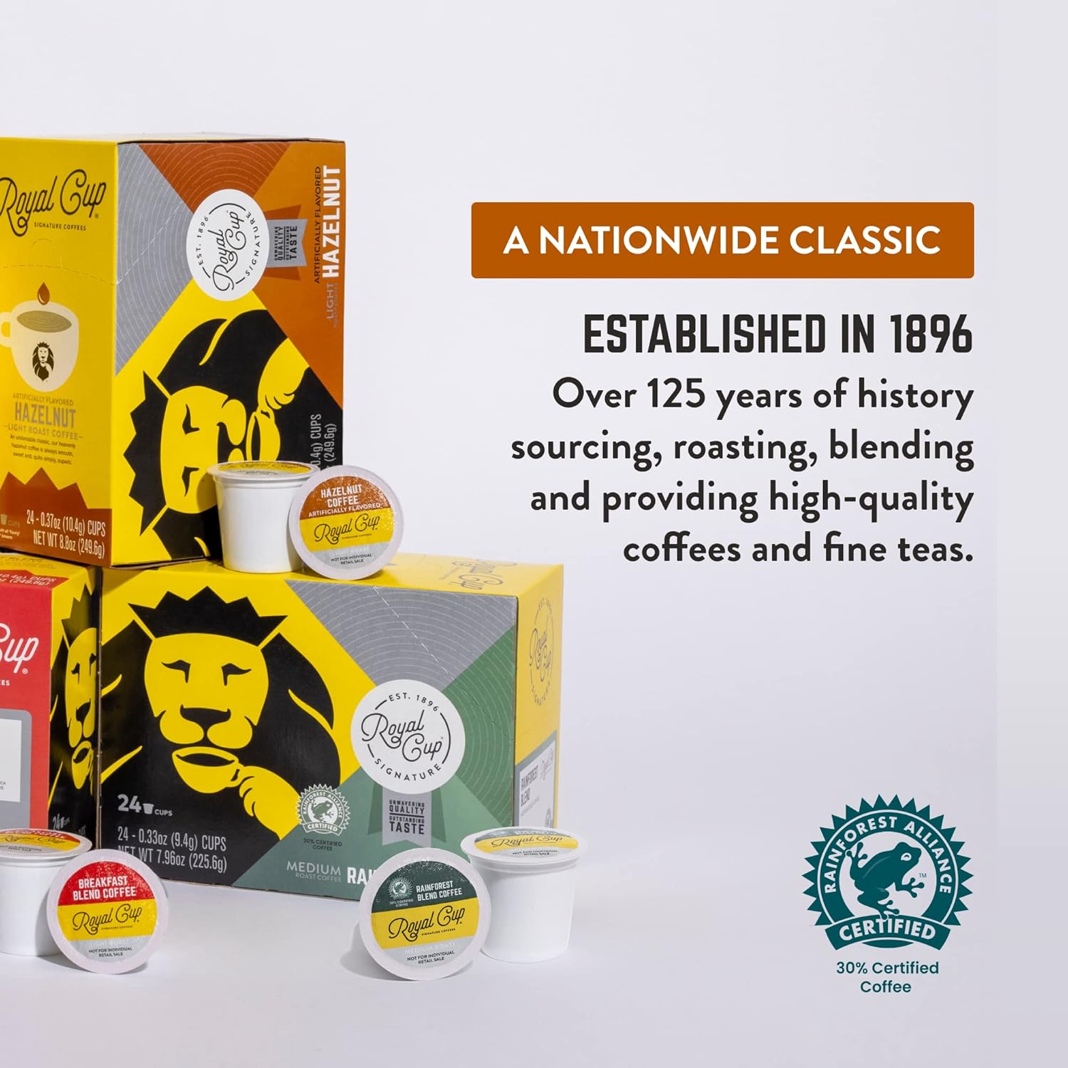 ROYAL CUP SIGNATURE COFFEE - Rainforest Blend Medium Roast 30% Rainforest Alliance Certified Single-Serve Capsules - 48 Pack