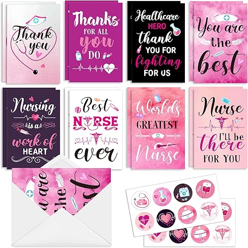 24 juegos de tarjetas de agradecimiento para el día de la enfermera con sobres y calcomanías, tarjeta de agradecimiento médica, tarjetas de disponible en Yaxa Colombia