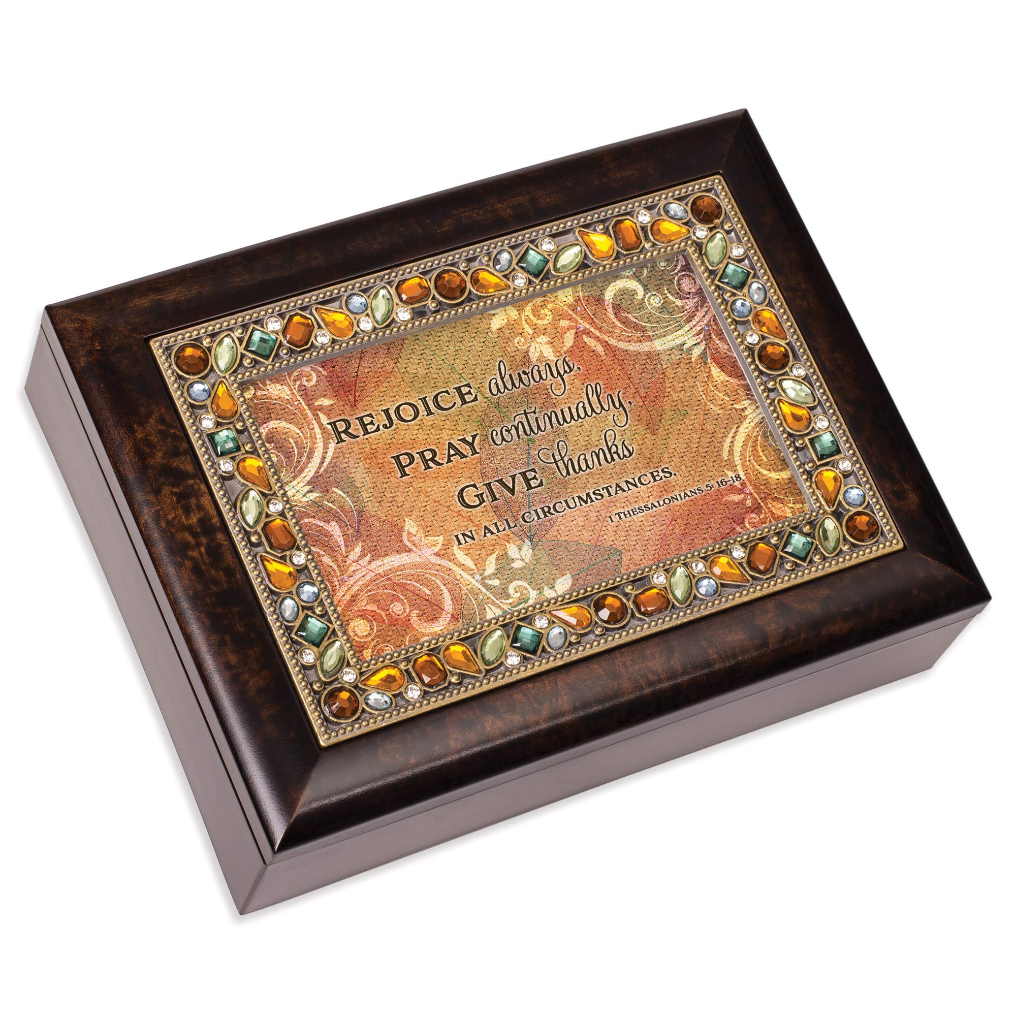 Cottage Garden Rejoice Always Earth Tone Jeweled Music Box Plays Tune Amazing Grace
