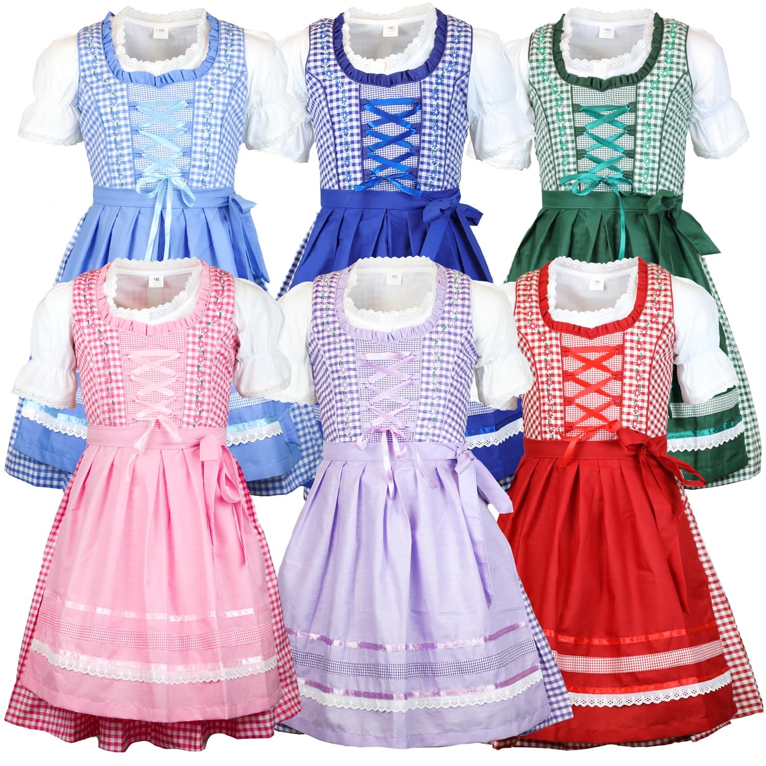 Costume tradizionale Dirndl per bambini, a quadretti, 3 pezzi