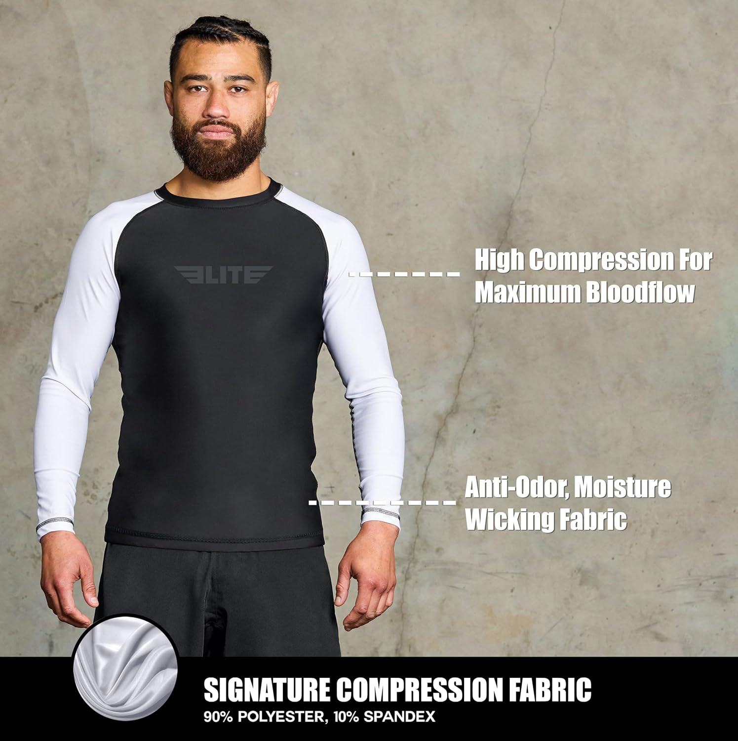 Elite Sports Jiu Jitsu BJJ Rash Guard Men’s Bjj No GI MMA Ranked Full Sleeve Compression Rash