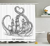 Vista 11 de Ambesonne Cortina para regadera náutica con palmeras