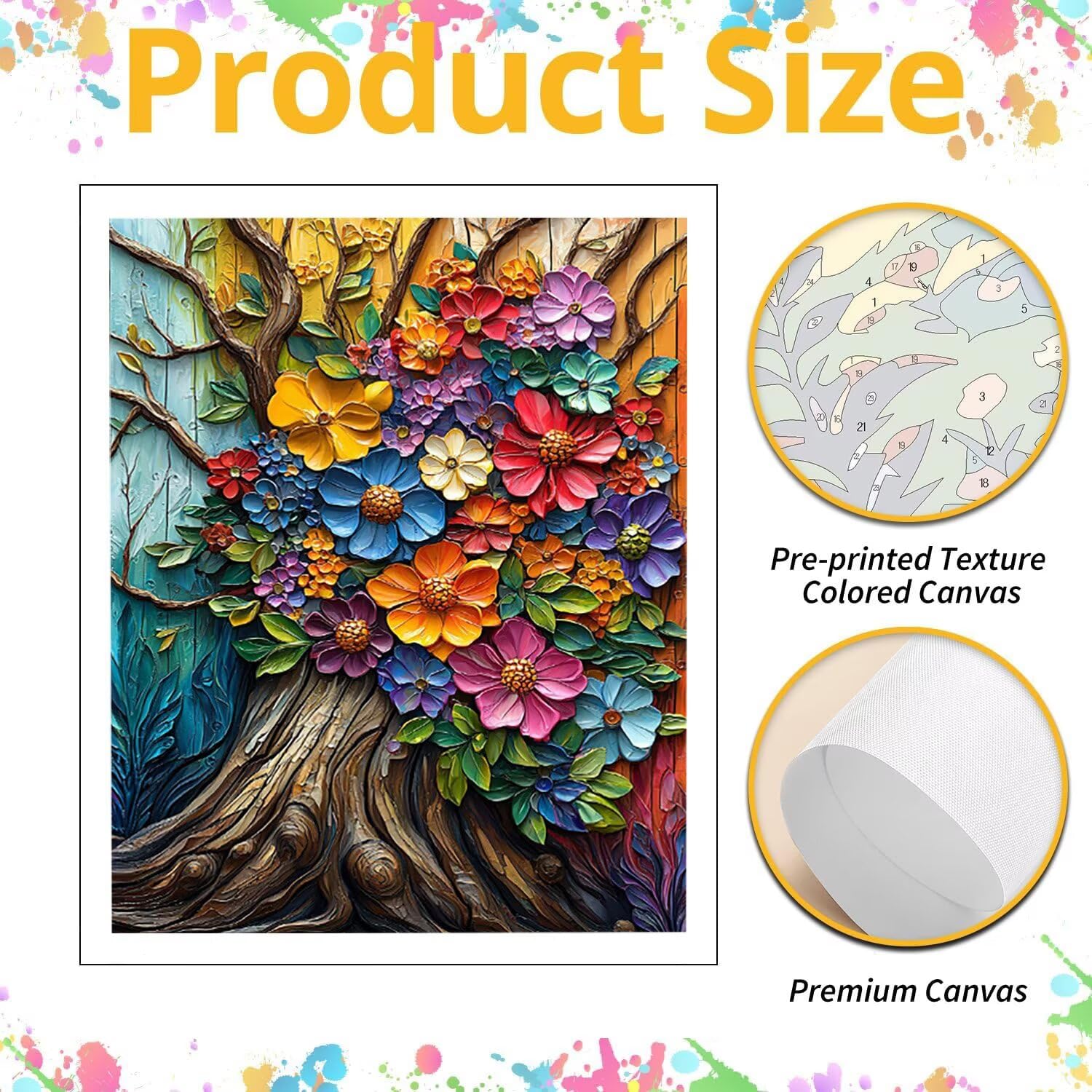 WEISHIWE Malen nach Zahlen Erwachsene Blumenbaum, 70x90cm x-458 | Malen nach Zahlen Erwachsene Leinwand Kit, DIY Handgemalt Ölgemälde Set mit 3-Pinseln und Acrylfarbe für Wanddeko,Ohne Rahmen