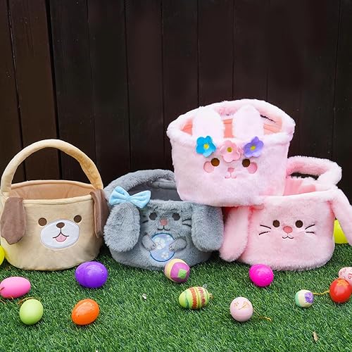 Miniatura 5 de Lindas cestas de Pascua, bolsa de conejo para niños, bolsas de cubo de Pascua con asa para huevos de Pascua, cesta de Pascua perfecta para regalos y