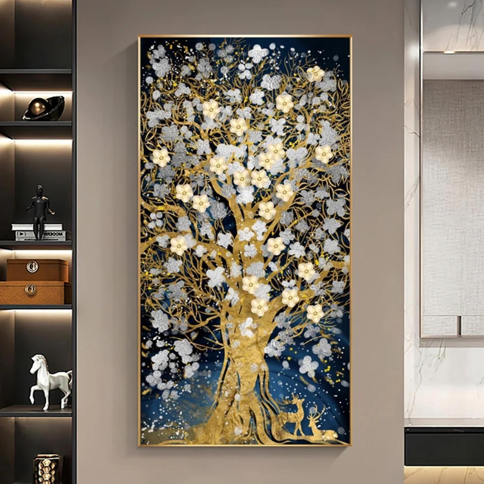 A Tree By A Lake In The Season Of Autumn Wall Art Canvas Unframed