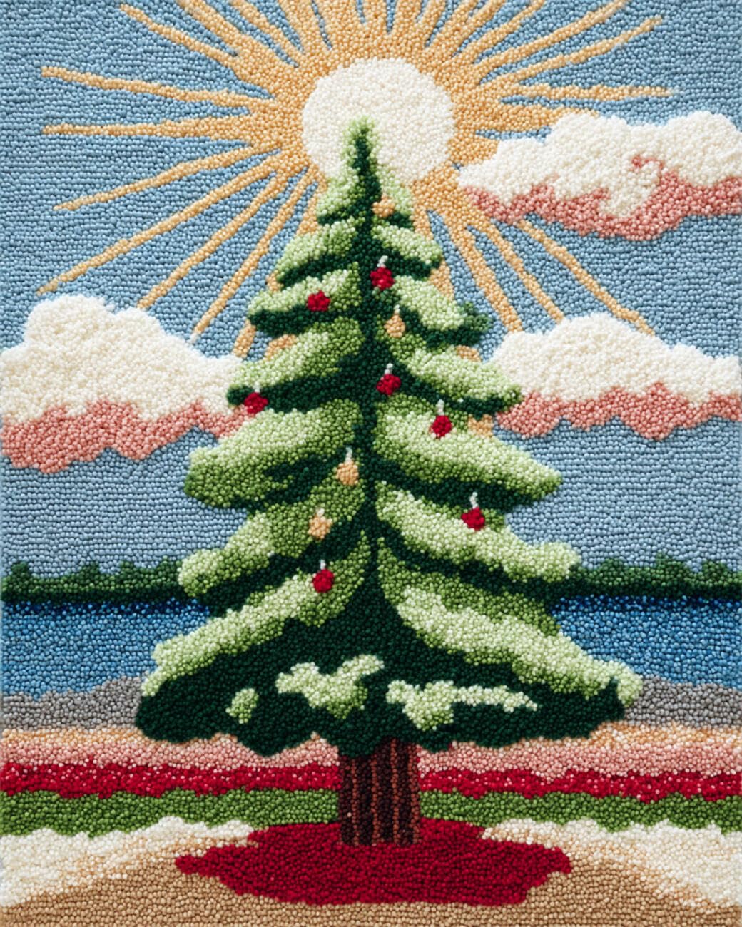 AxiangziK DIY Latchook Kit Cartoon Christmas Tree DIY Latch Hook Kits Hand Craft Embroidery Tapestry Carpet Rug Making Enthusiasts Gift 31x45in