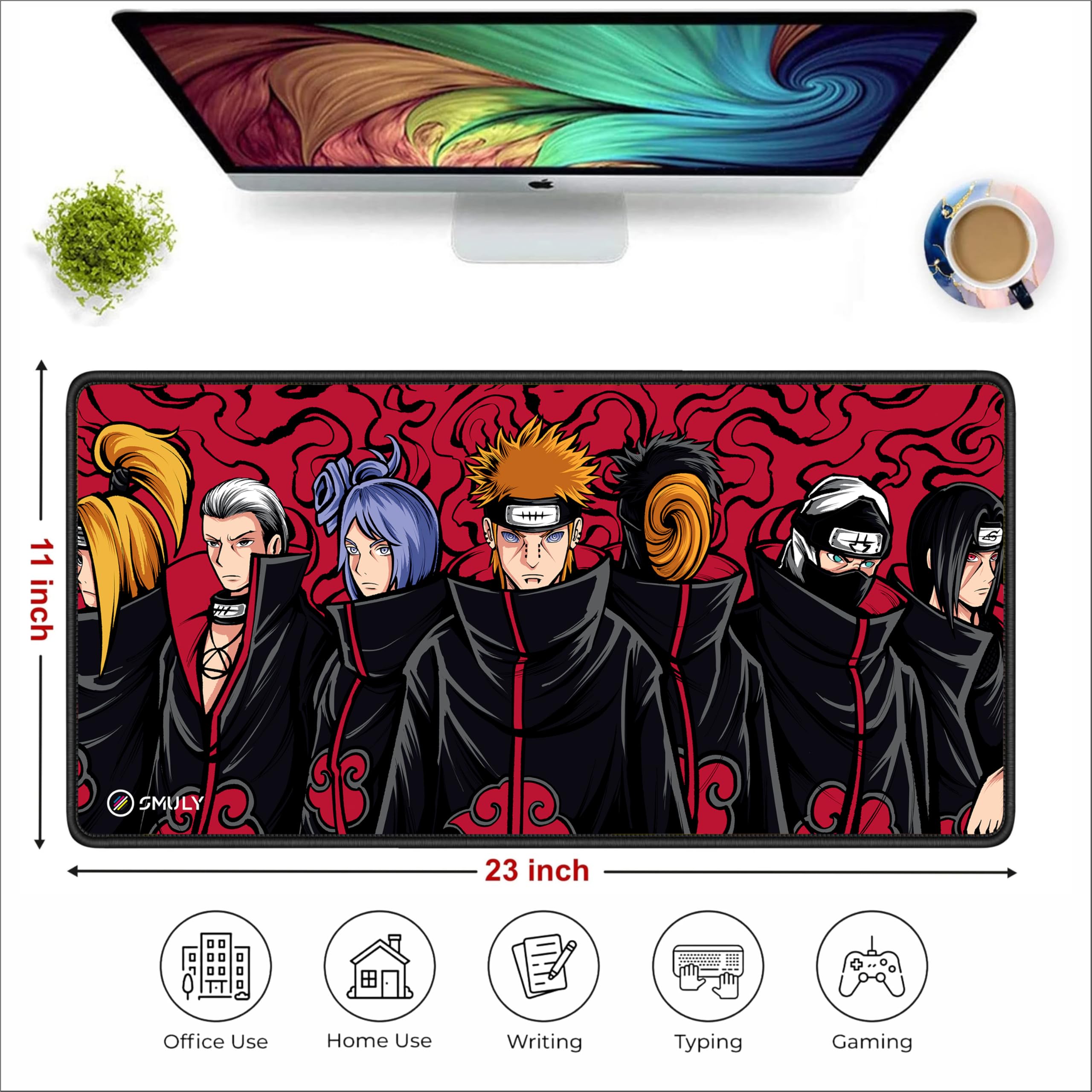 Akatsuki Inspired Anime Gaming Mouse Pad, Large Desk Mat 58.5 x 28 cm, Extended Washable Mousepad, Desk Pad, 2mm Thick Non-Slip Rubber Base, Stitched Edges, Smooth Surface (Multicolour) — Amazon image 2