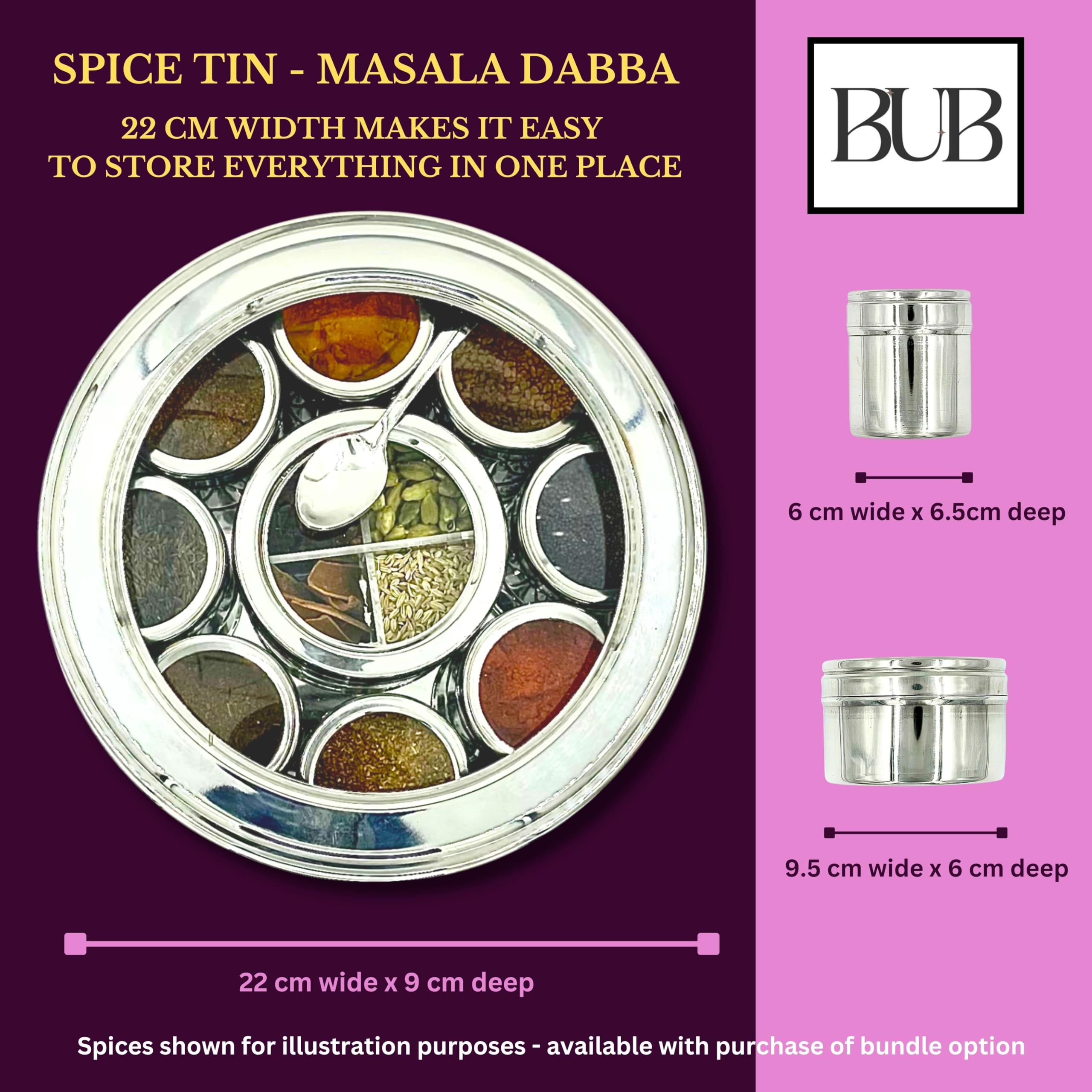 Bub: Large 22cm Premium Spice Tin Masala Dabba, Silver, 22 cm - Image 3