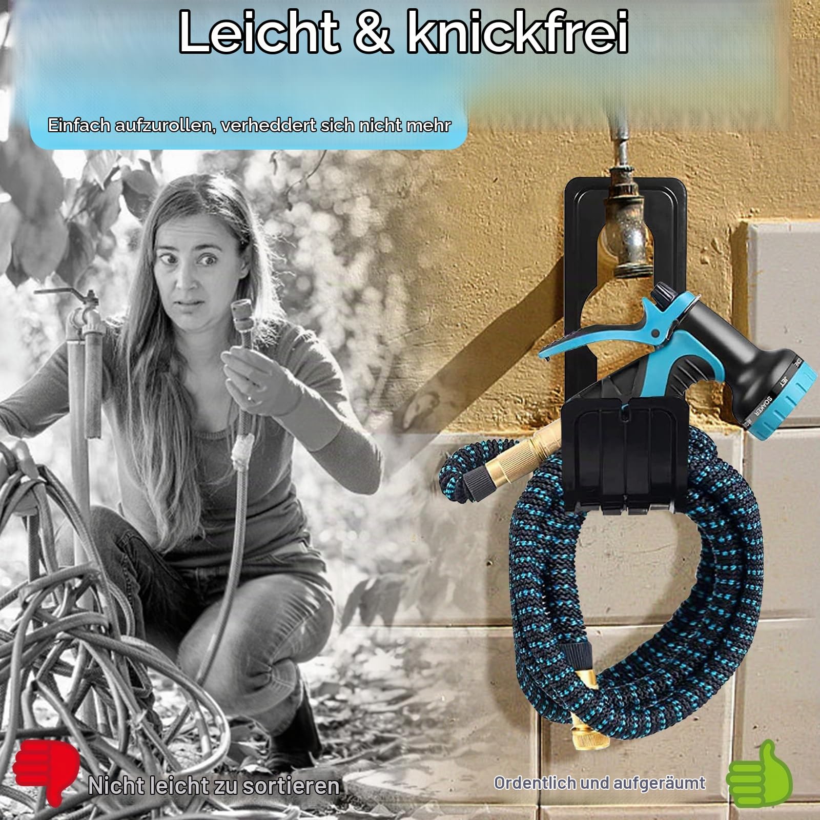 Flexibler Gartenschlauch 100FT 30M,Wasserschlauch Dehnbarer Strapazierfähiger 3750D flexibel Schlauch, mit 3/4" und 1/2"massiven Messingbeschläge 10-Funktionsschlauchdüse,zum Waschen und Gießen