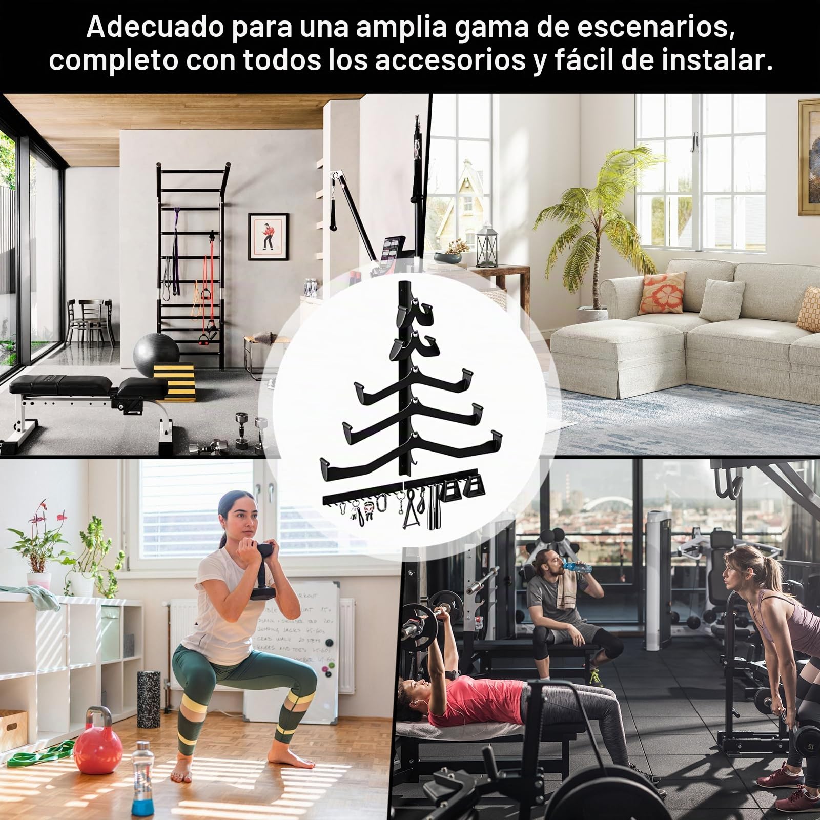 Soporte de pared para barra de dominadas y polea, con soporte para accesorios, para gimnasio en casa, para accesorios de polea, bandas de resistencia, cuerdas para saltar, equipamiento de fitness
