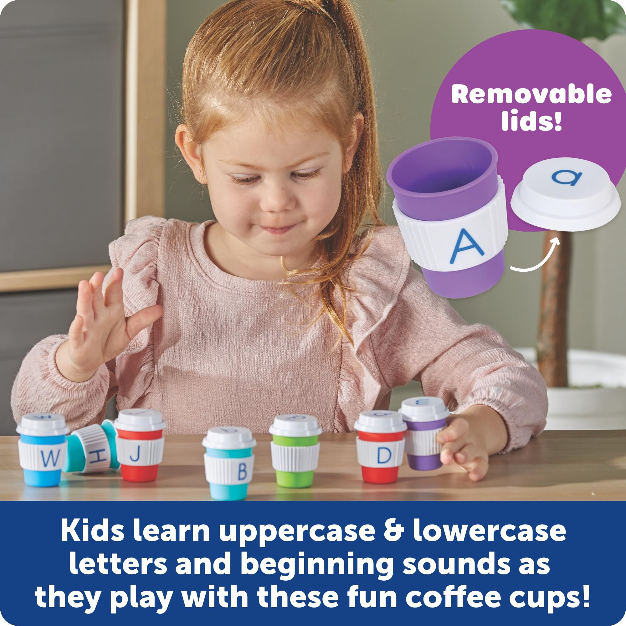 Learning Resources Alphabet Coffee Cups kubki z alfabetem zabawka do rozpoznawania liter i dopasowywania dla dzieci od 3 do 8 lat