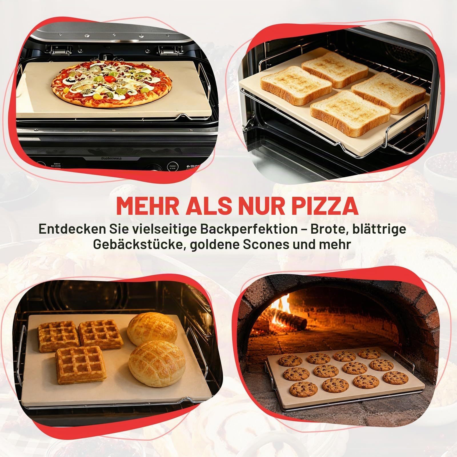 OG900 Pizzastein mit Gestell für Ninja Woodfire OG800/OG900 Series XL Grillzubehör, Rechteck Backstein für Ninja OG850 OG951 OG952 Pro Connect XL Grills