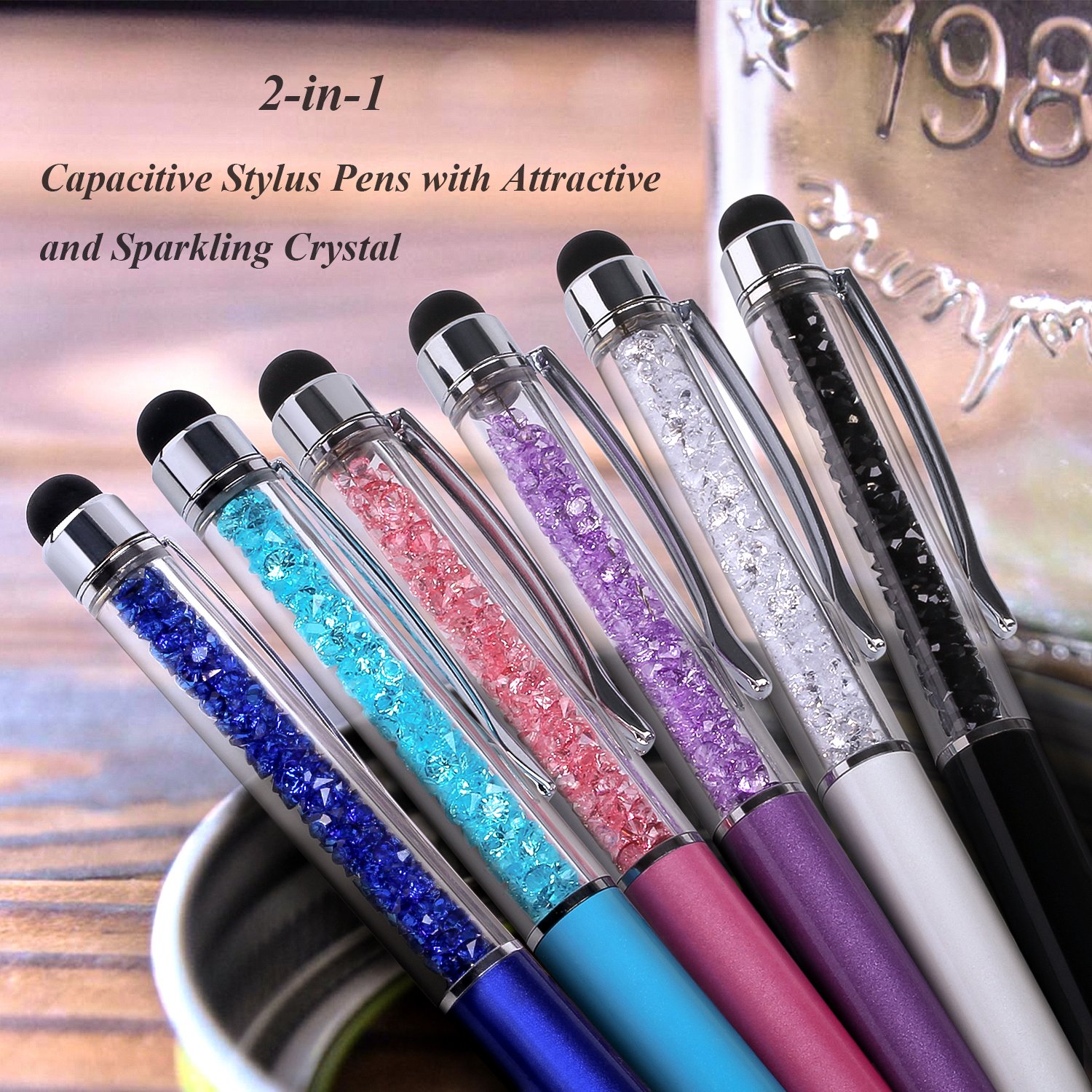 10 Stück/lot Farben Kristall Kapazitive Mini Stylus Universal Touch Screen Pen für iPhone, Samsung Galaxy S5 S4 S3, Android, Smartphones, iPad, iPods, HTC, Motorola, Nexus 10 7 4, LG und mehr, Sky Blue pink Purple Royal Blue Black White