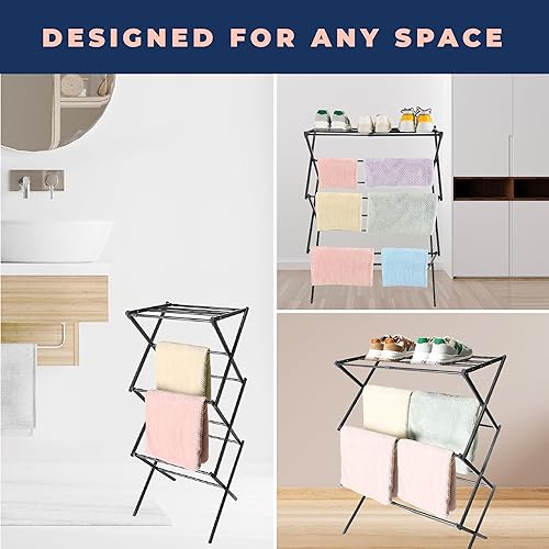 Miniatura 7 de happhom Tendedero de ropa plegable, estante de secado de ropa, tendedero de secado expandible y plegable, secadora de ropa grande independiente,