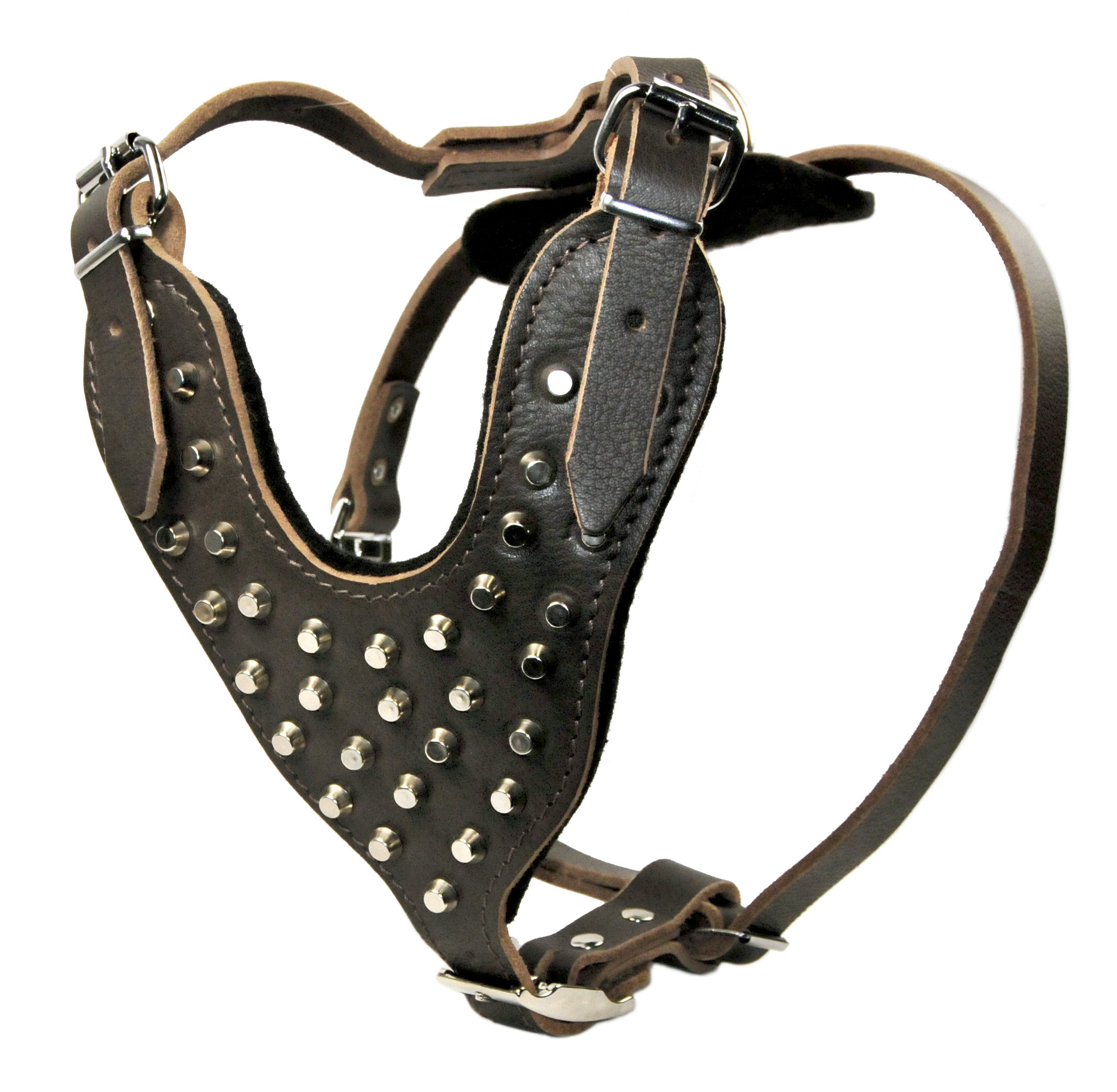Dean & Tyler D&T H STUD-WARRIOR NK BR L Stud Warrior Nickel Hardware Leather Dog Harness, Large, Fits Girth, 56cm to 91cm, Brown