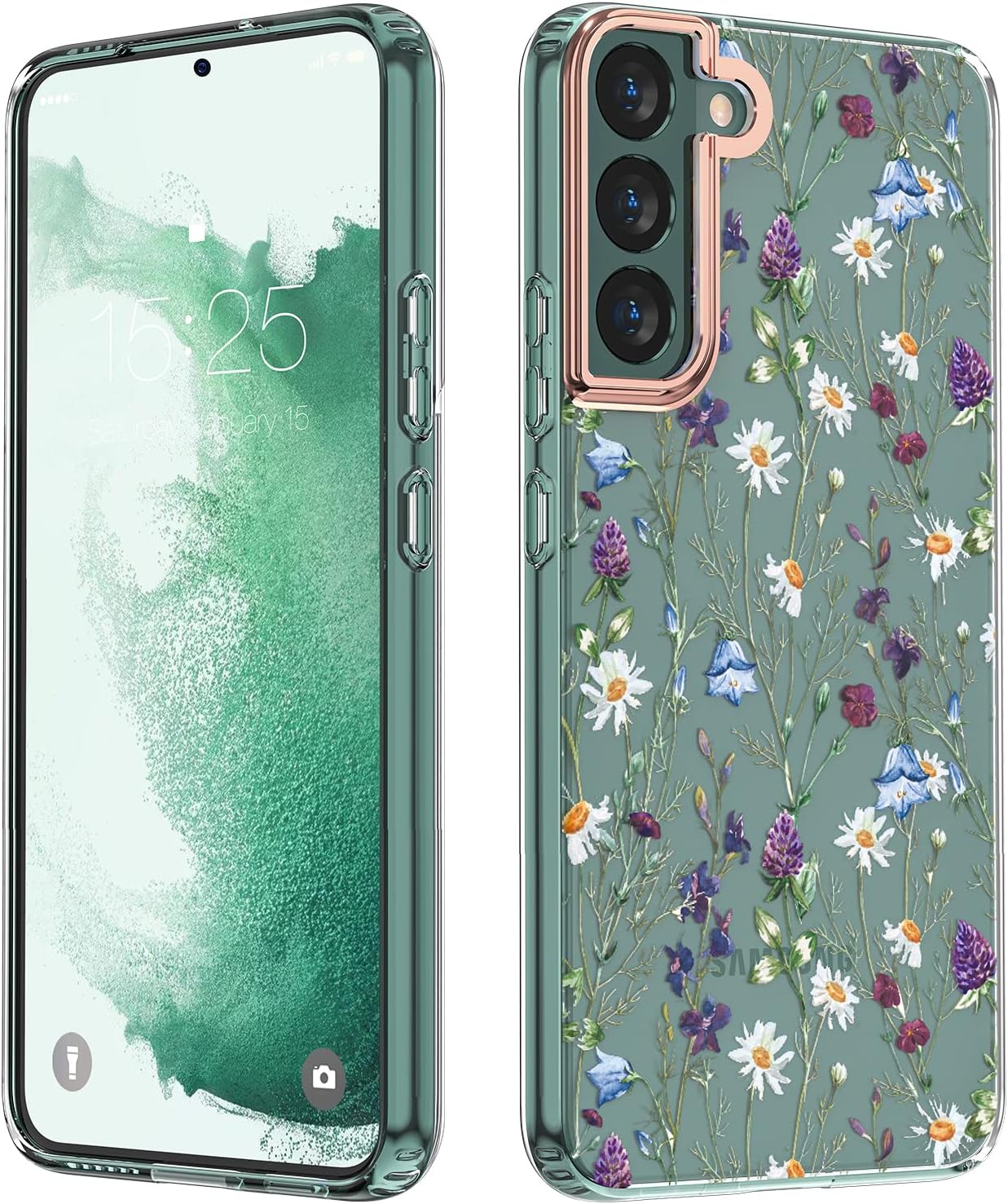 MILPROX Compatible with Samsung Galaxy S22 Flower Case, Cute Case Design for Girls Women,Shockproof Floral Pattern Hard Back for Samsung Galaxy S22 5G Phone 2022 6.1 Inches-Garden