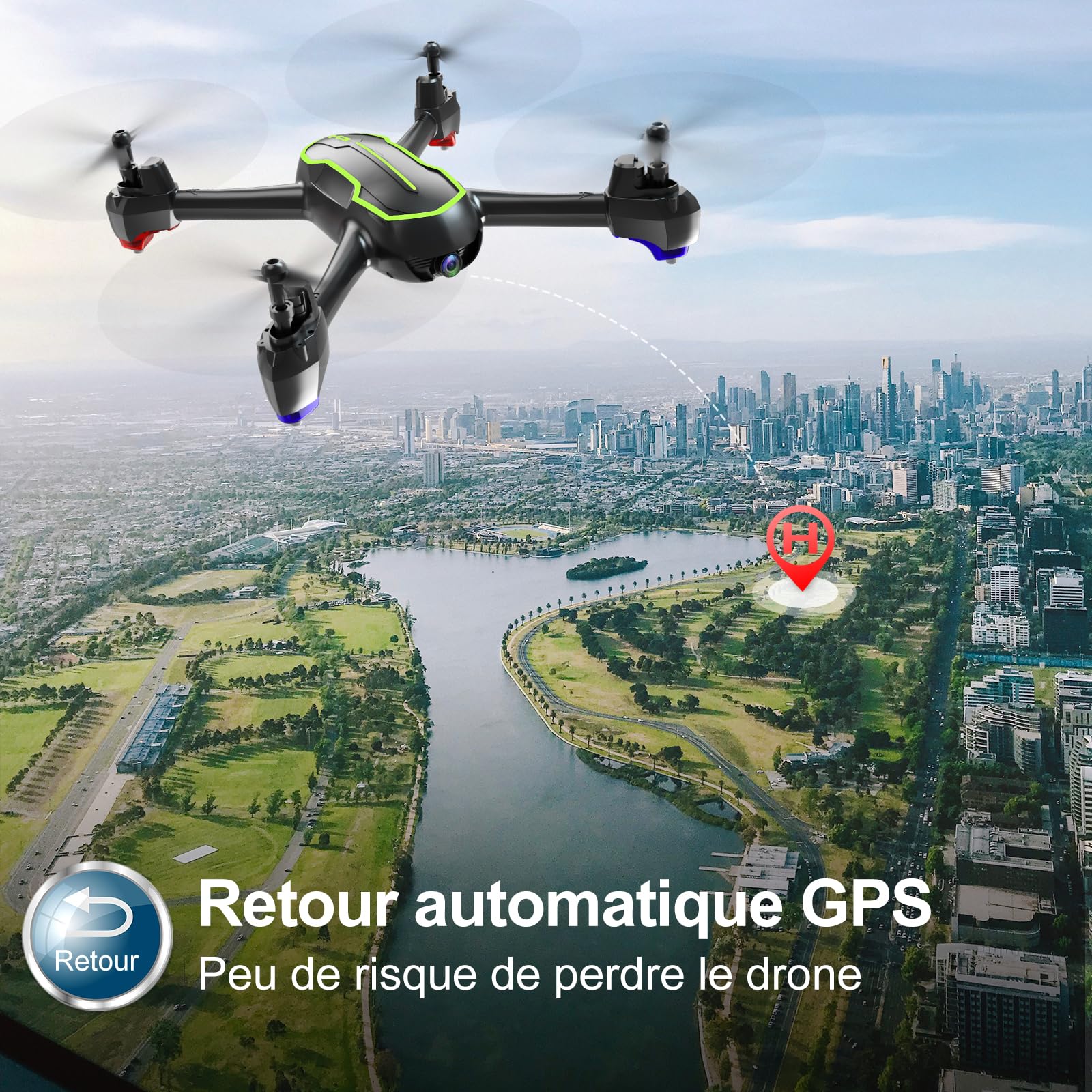 Loolinn | Drone GPS Retour Automatique - Drones Quadricoptère RC avec Caméra Full HD 1080p, Deux Batteries, 32 Minutes de Vol (Cadeau pour les Enfants de plus de 12 Ans)
