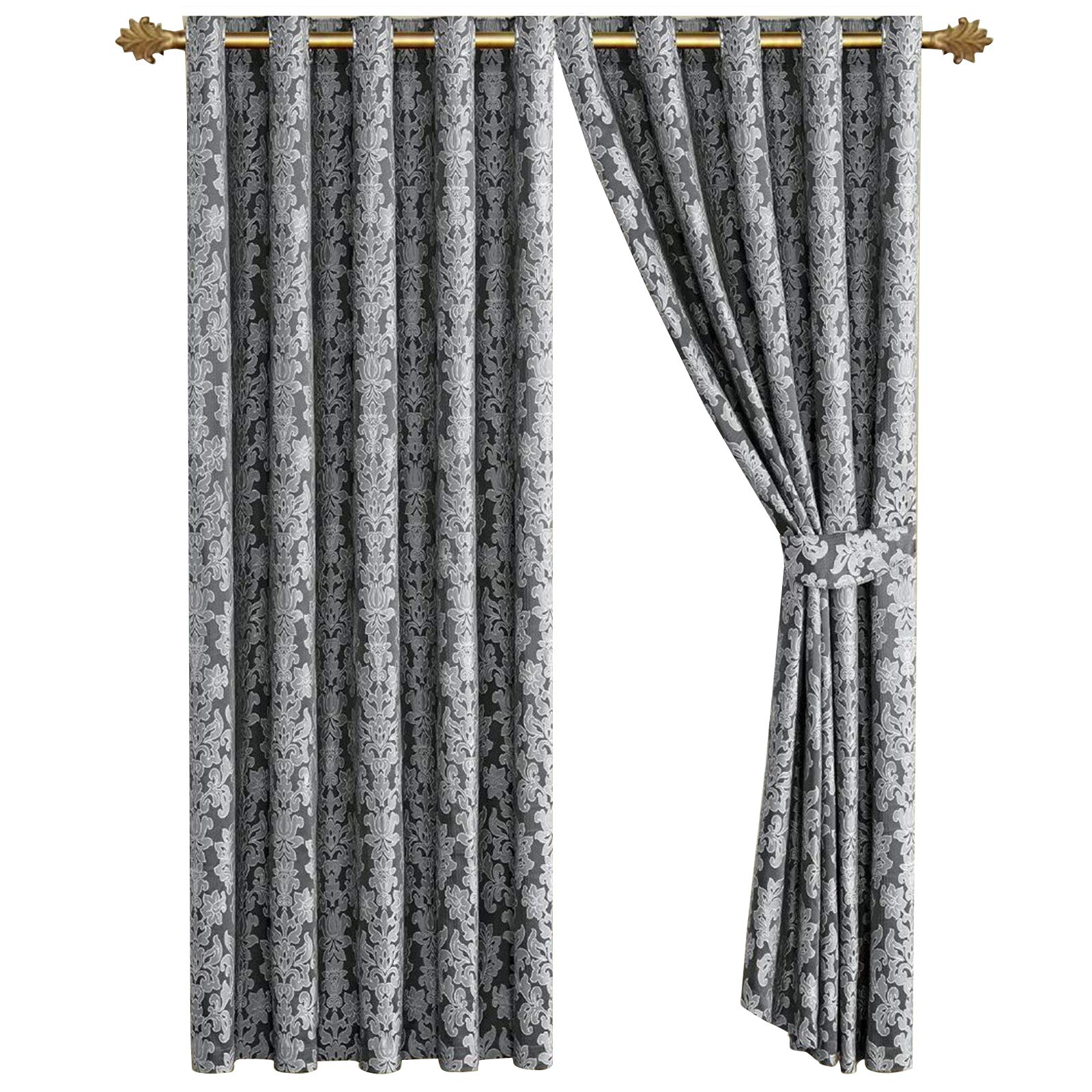 Fully Lined GREY Heavy Jacquard Ring Top Curtains 66''x72'' & 90''x90'' (66''x72''(168x183cm), Grey)