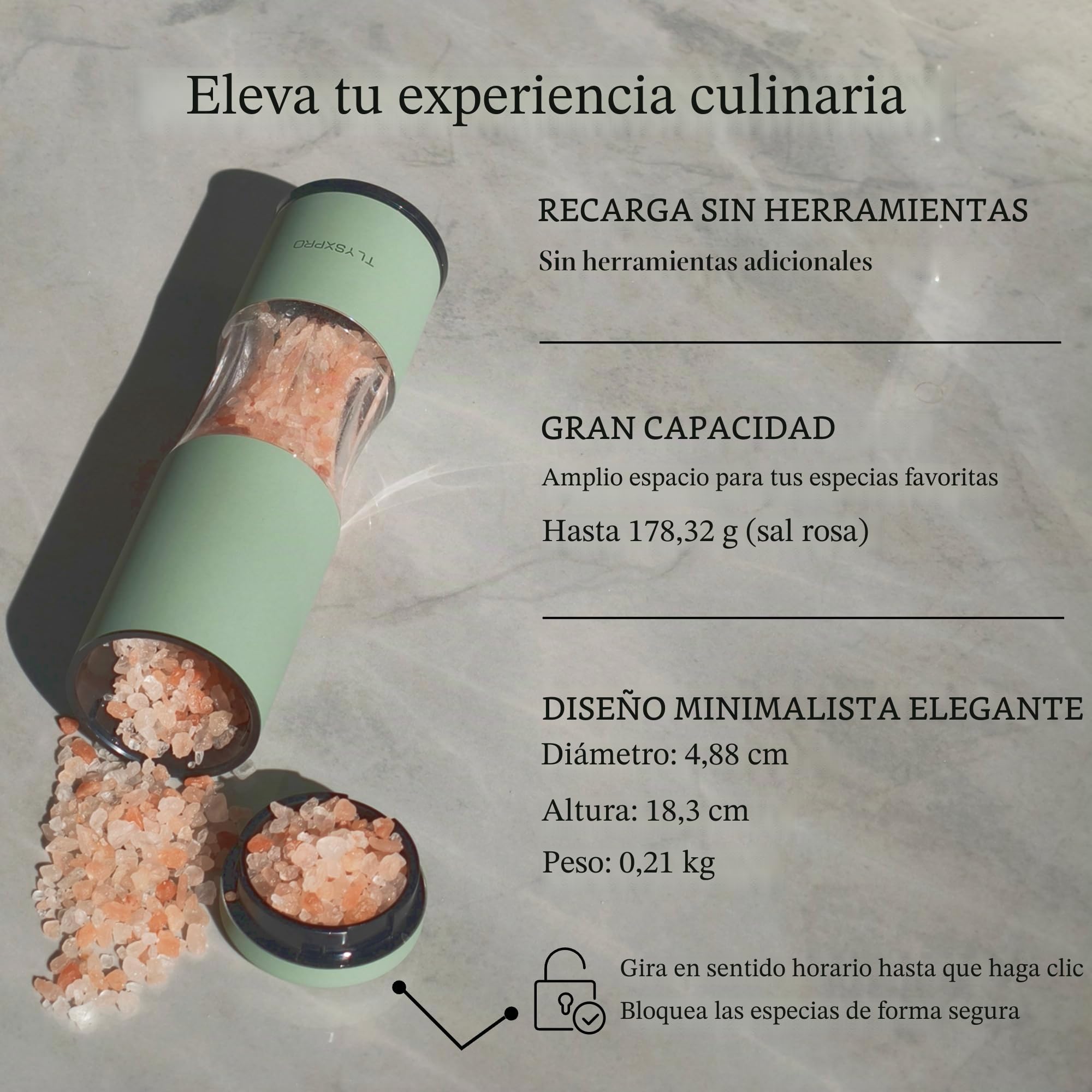 TLYSXPRO Juego de Molinillos de Sal y Pimienta con Molienda Ajustable | Molinillo de Pimienta Manual con Diseño Recargable | Núcleo de Cerámica | Esencial de Cocina (2 Piezas, Sage)
