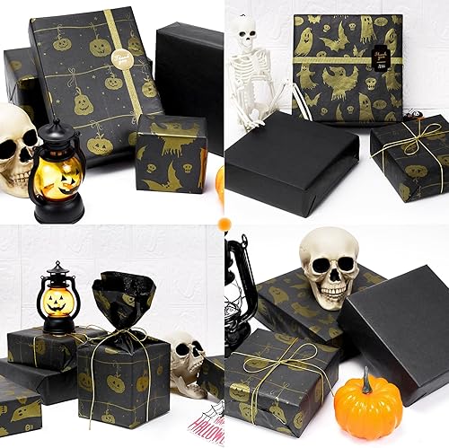 Miniatura 6 de Larcenciel Papel de seda de Halloween, 60 hojas de papel de seda metálico de calabaza fantasma para bolsas de regalo y envoltura de regalos,