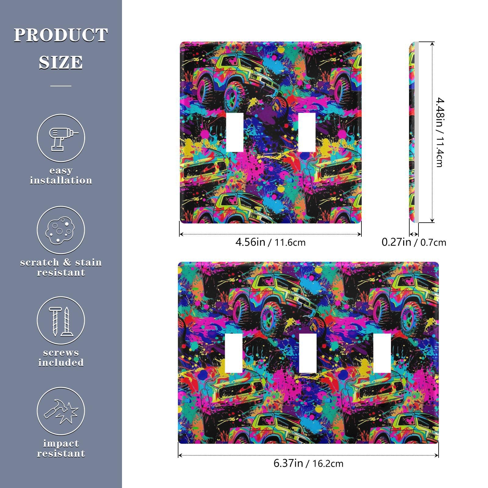 Light Switch Cover Graffiti Monster Truck Wall Plates for Electrical Outlets 3 Gang 202b5832