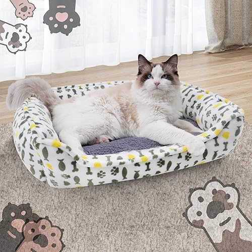 Miniatura 2 de Sofá cama para perros, cama antiansiedad para cachorros y gatos, cama rectangular lavable con colchón gris, extra pequeña