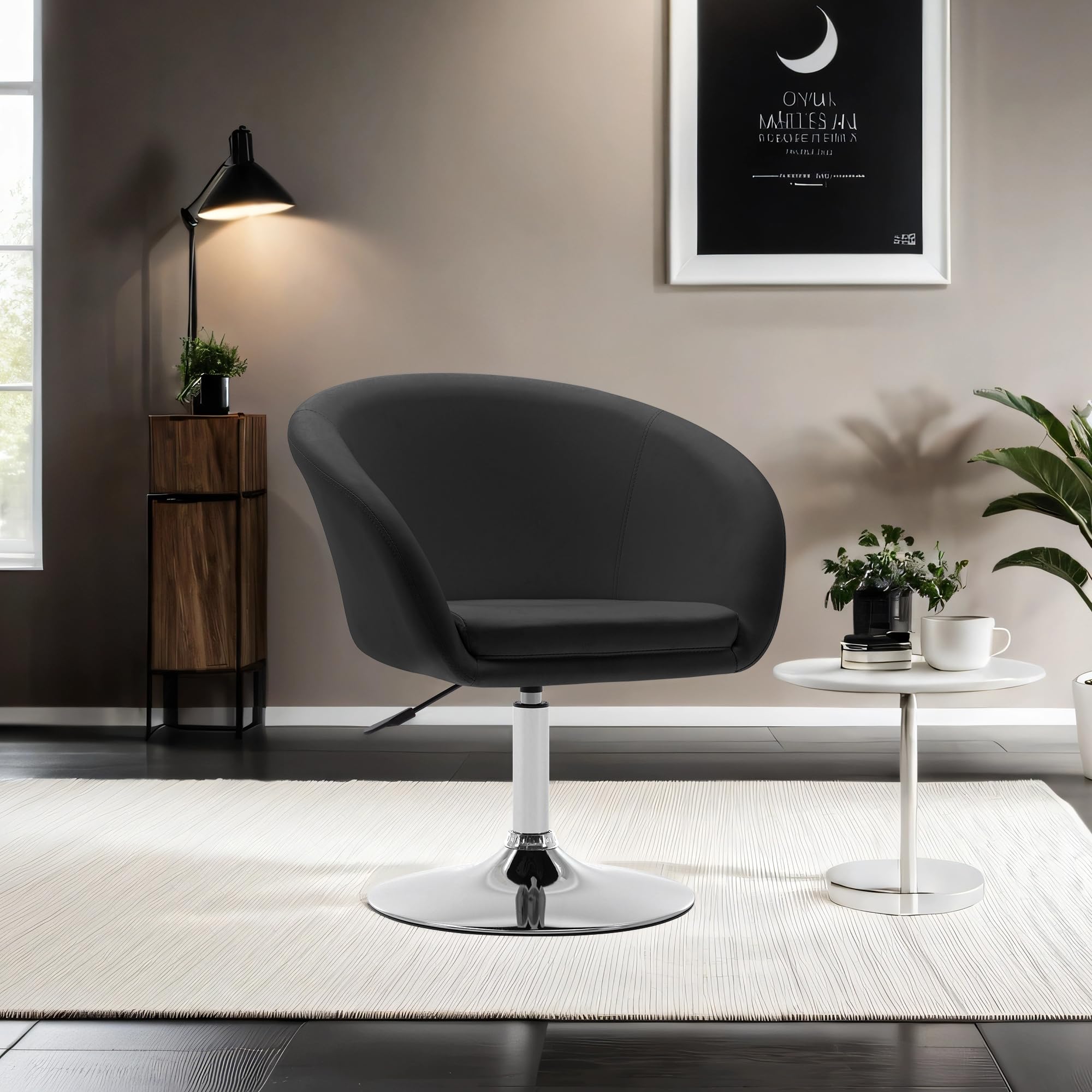 Duhome Sillon Lounge Club Cuero sintético Silla butaca Ajuste de Altura Giratorio seleccion de Color 440, Color:Negro, Material:Cuero Artificial