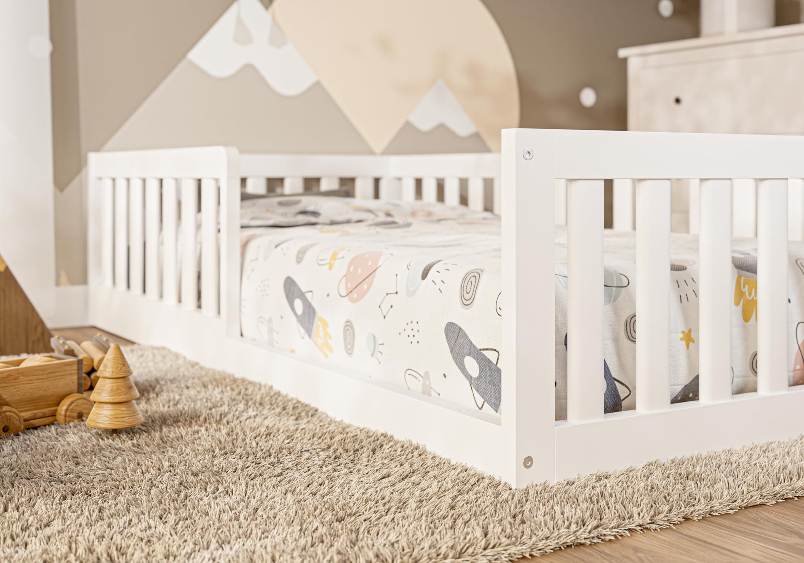 MS FACTORY Cama Infantil de Madera 160x80 cm - Protección Anticaída 40 cm - Cama Nido sin Colchón