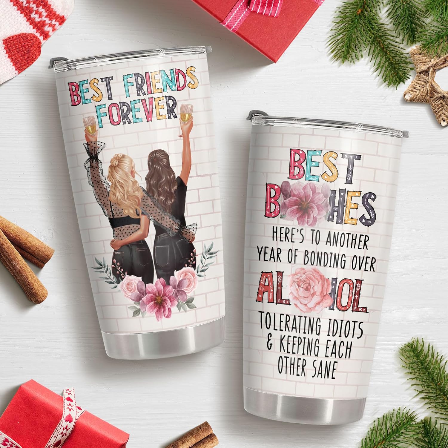 34HD Best Friend Tumbler 20oz with Lid, Funny BFF Alcohol Bonding Insulated Travel Coffee Mug, Birthday Gift for Friends, Friendship and Besties - Image 2
