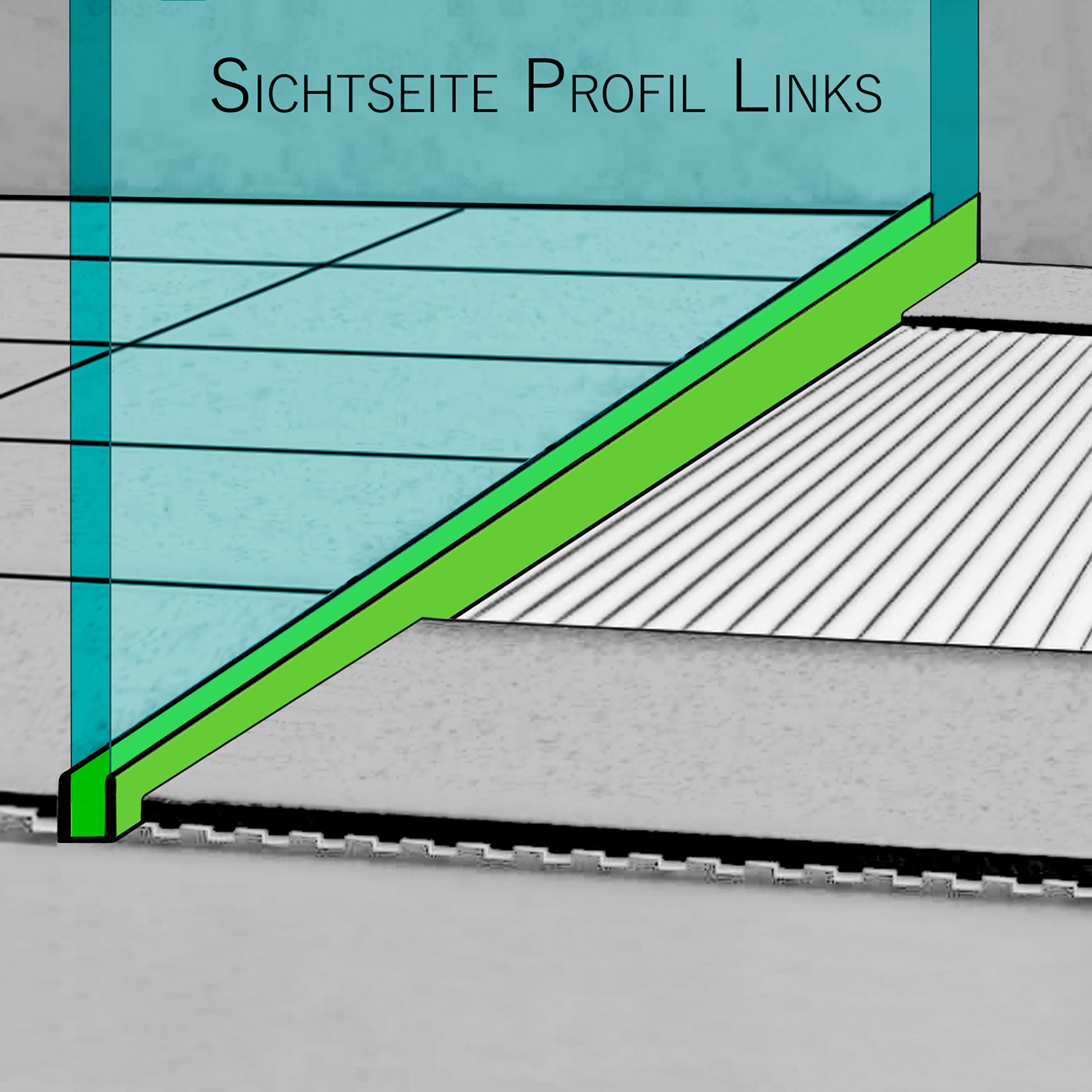 Glashalter- Duschprofil, Keil- Gefälle-Profil begehbare Dusche H19 G13 Links 150cm gebürstet