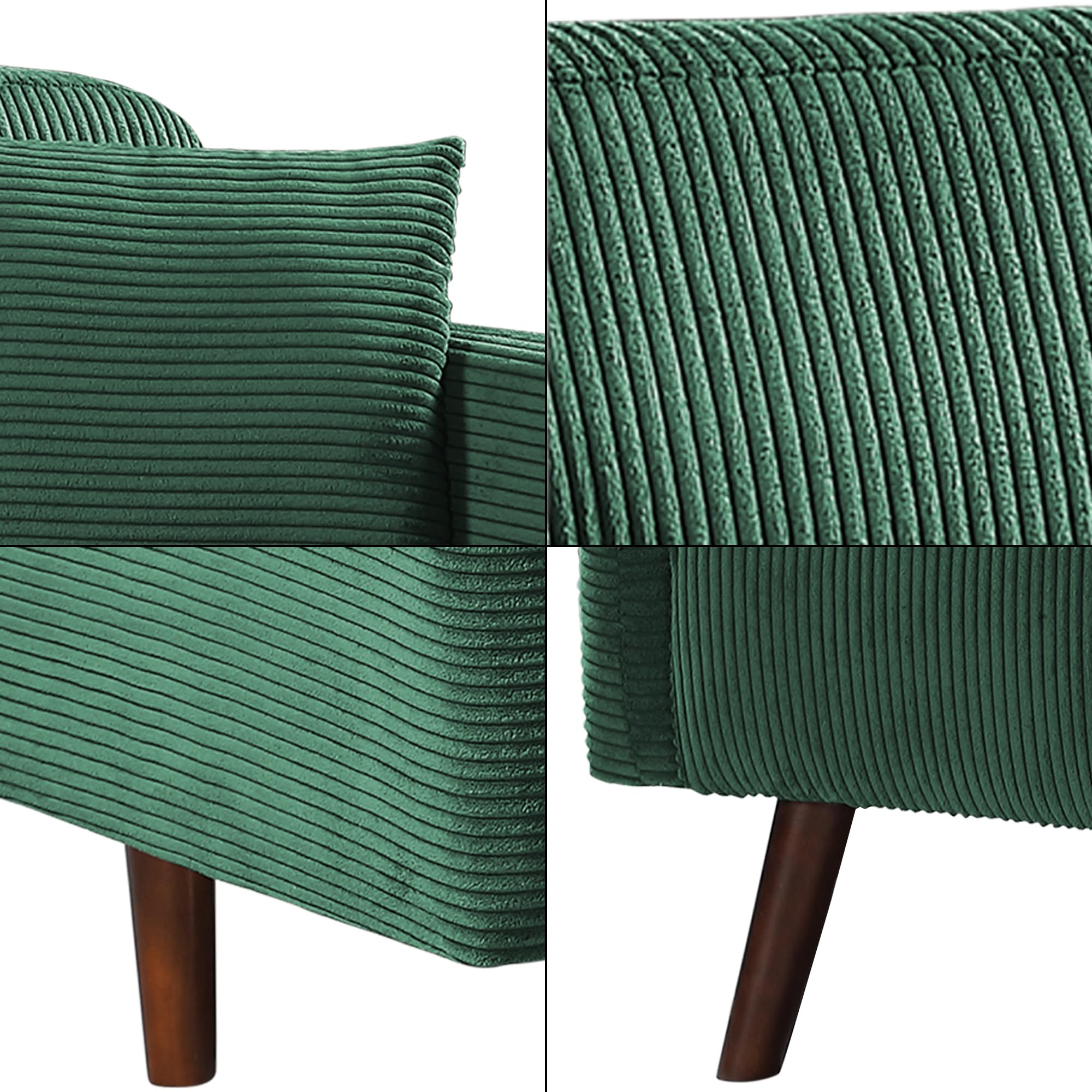 [en.casa] Divano a 2 Posti di Seduta con Rivestimento in Velluto a Corde Telaio in Legno Sofa Relax Imbottito con Braccioli Schienale e 2 Cuscini per Soggiorno Salotto - Verde